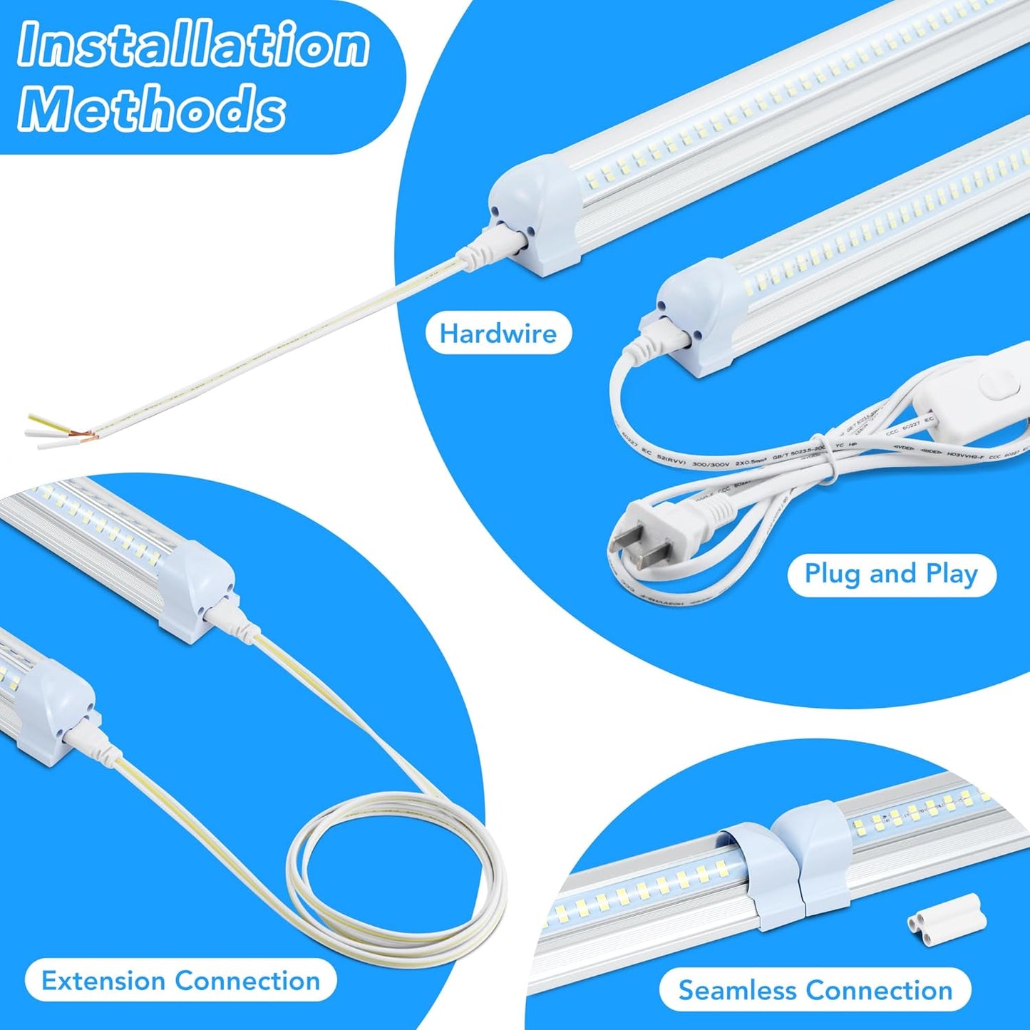 T8 LED Shop Lights 4FT, 4 Pack 60W 9600LM 6000K Daylight White, Linkable Lighting, Plug & Play Energy-Saving, Work Lights Ceiling LED for Garage Warehouse Basement (V4-4)