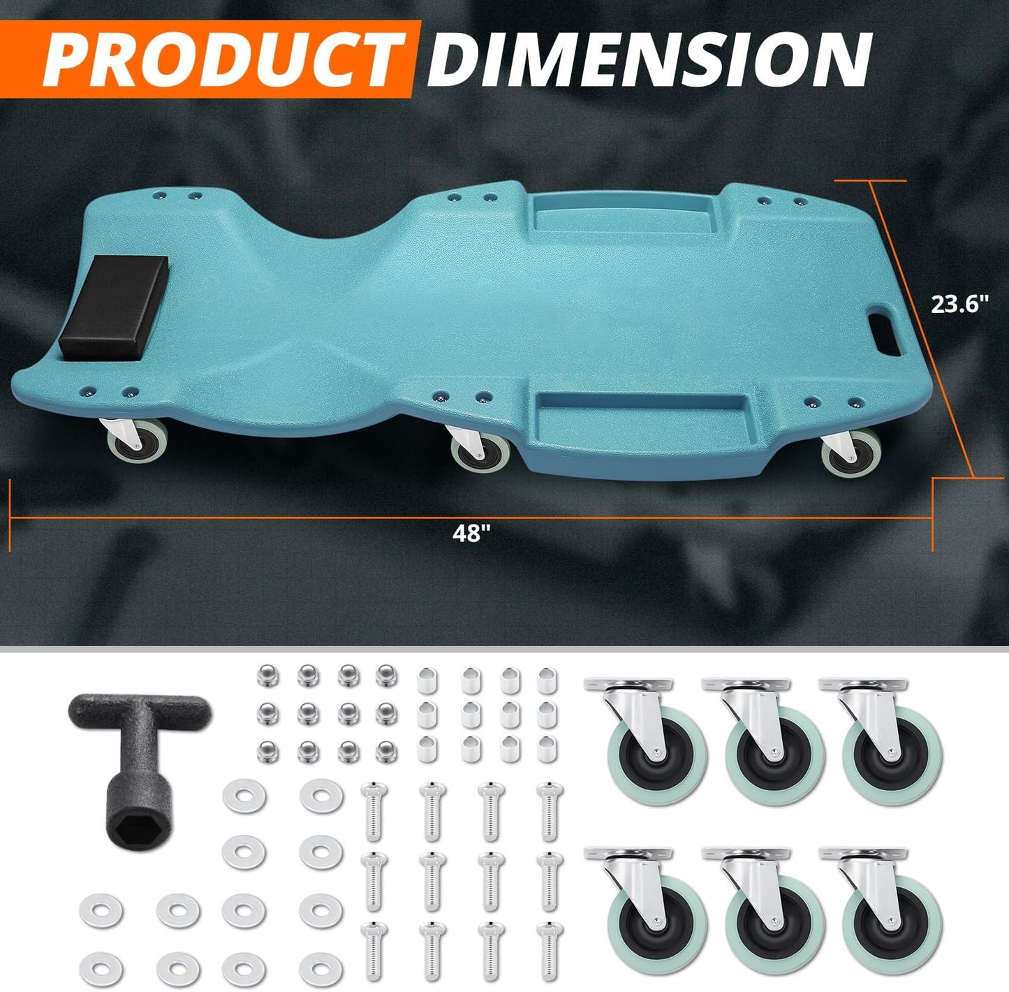 DNA MOTORING 48 Inches Heavy-Duty Low-Profile Roller Automotive Creeper with Padded Headrest, Tiffany Blue, TOOLS-00239-TB
