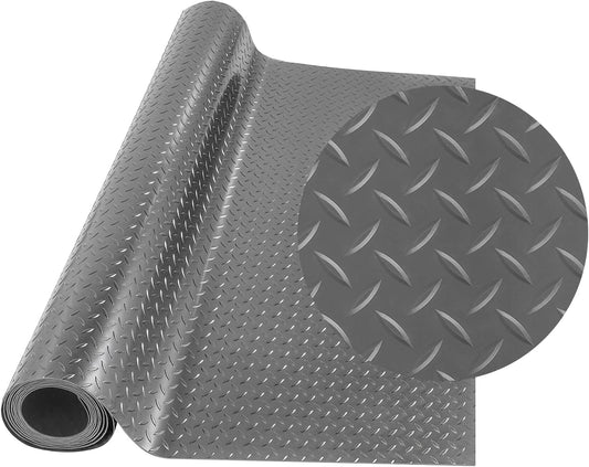Garage Floor Mat, 4x8.2ft Diamond Rubber Plate Garage Flooring Rolls, Non-Slip Car Parking Mats Gray Floor Protector Mat for Garage Floor Under Car Trailer Truck