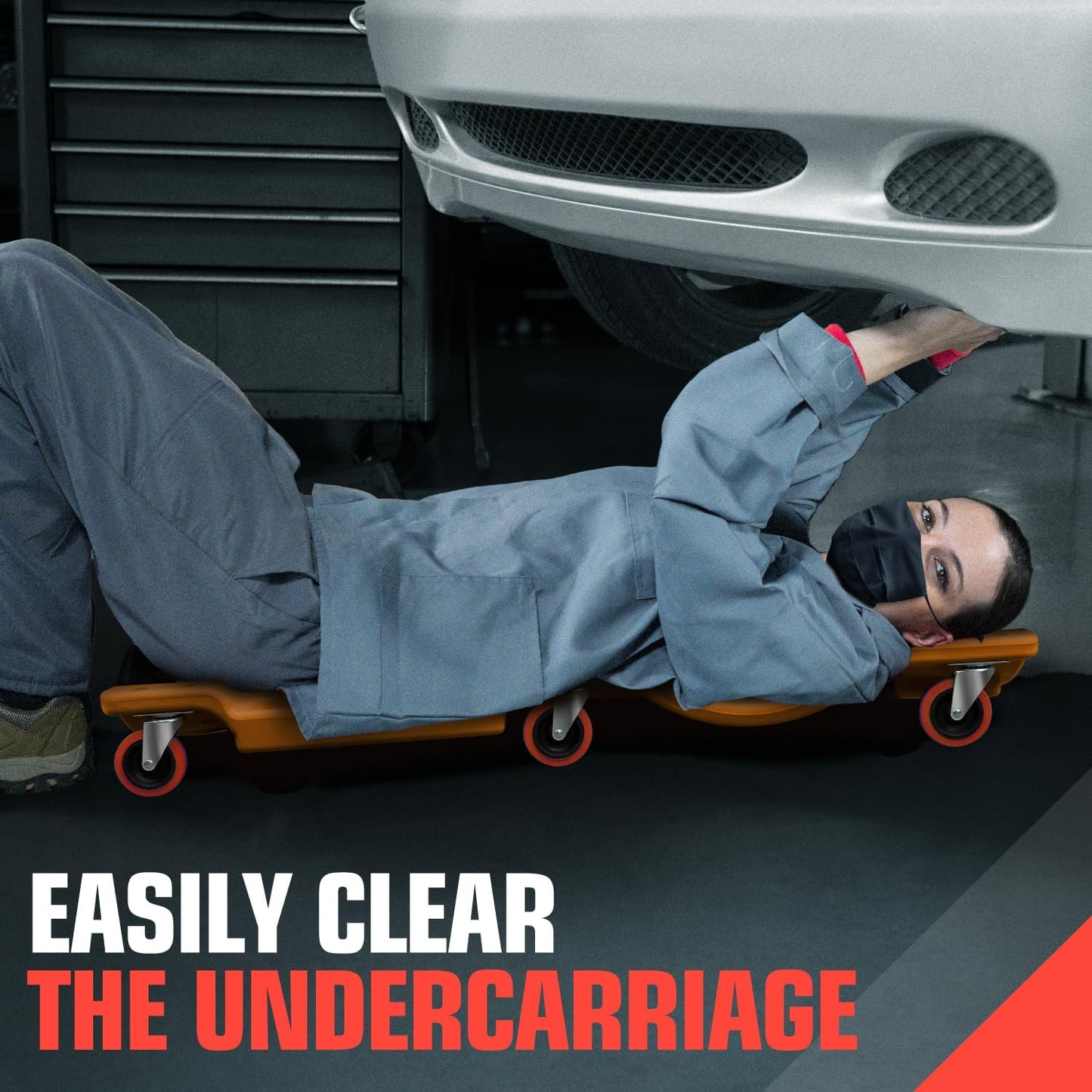 DNA MOTORING 36" L X 17" W x 4.25" H Vehicle Repair Low Profile Automotive Creeper w/Padded Headrest, Orange, TOOLS-00201-OG