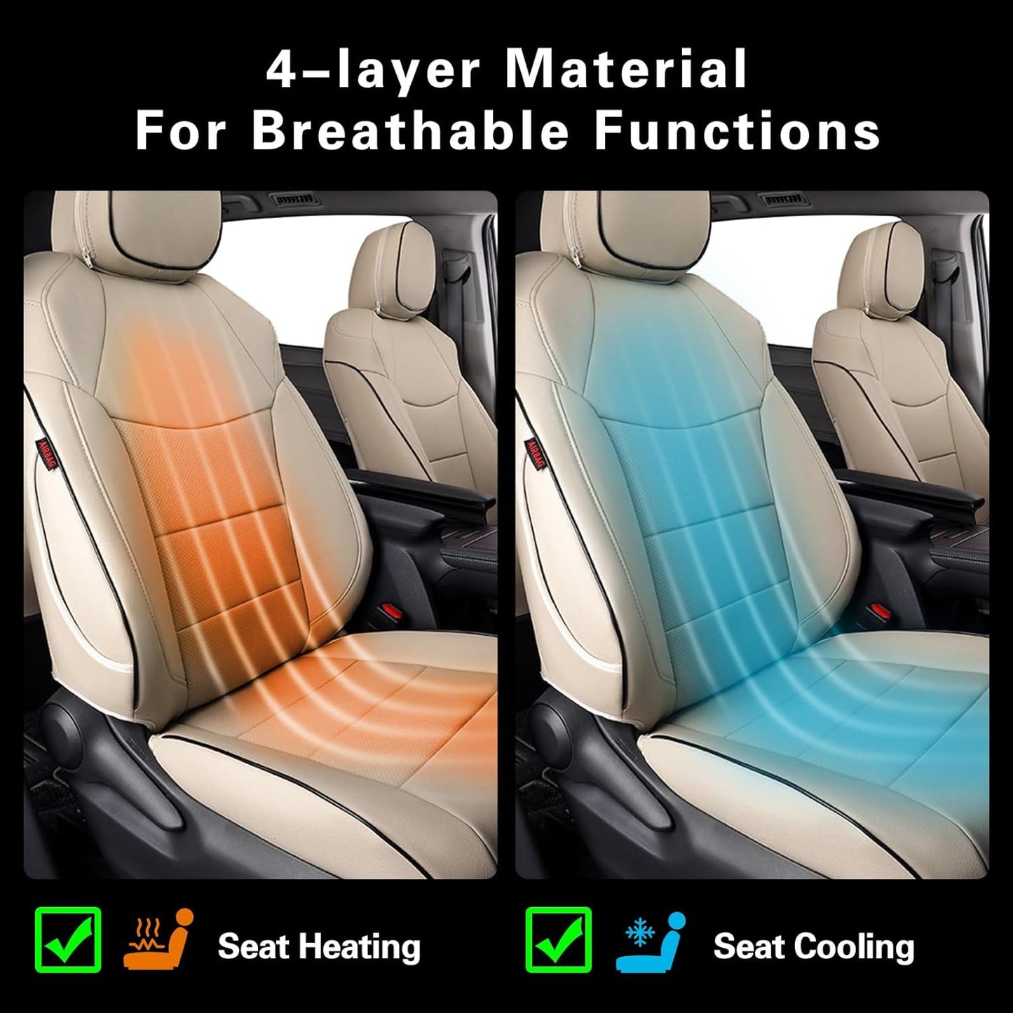 EKR Sienna Seat Covers for 2021-2025 Toyota Sienna XLE,XSE,Limited,Platinum,7 Seats,2nd Row Captain Chairs W/NO Legrest,Waterproof Seat Covers Full Set for Cars,Car Seat Protectors -Leather(Beige)