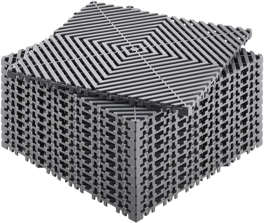 VEVOR Interlocking Drainage Mat, 12” x 12” Modular Interlocking Cushion, 12 Pcs Splicing Drainage Mats, Non-Slip Gray PP Drainage Floor Tile and Shower Mat, for Garage, Garden, Kitchen & Outdoor
