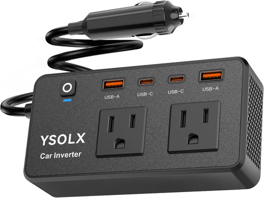 300W Car Power Inverter - YSOLX Dual DC 12V to 110V AC Car Outlet Adapter to Wall Plug, 24W Fast Charging USB-C&USB-A, Portable Charger Converter with for Laptops, Phones
