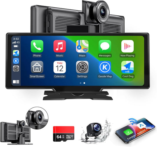 Portable Carplay Screen for Car, 9.28" HD Carplay and Android Auto Screen, Touch Screen with 4K Dash Cam,Audio Receivers GPS Navigation, Mirror Link, Car Play, AUX,Siri,AirPlay