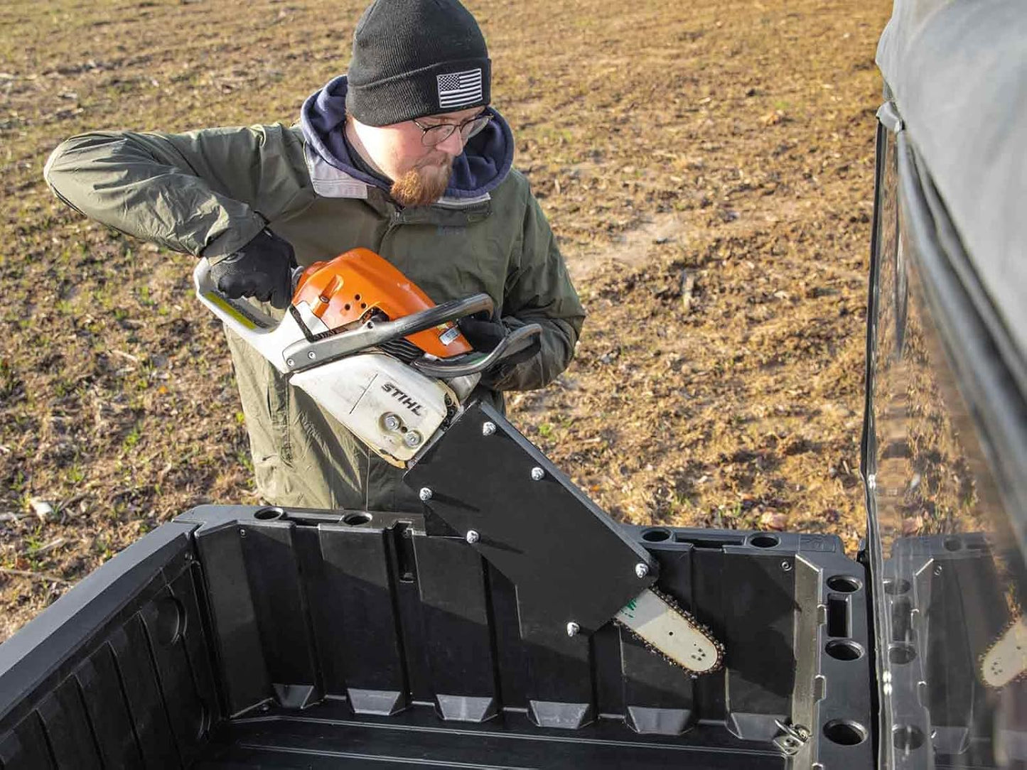 SuperATV Chainsaw Mount for Polaris Ranger and Polaris General (All Years and Models) | Includes Latch & Go Tie Downs for Easy Install | Made from Heavy-Duty UHMW | UV-Resistant Powder Coating