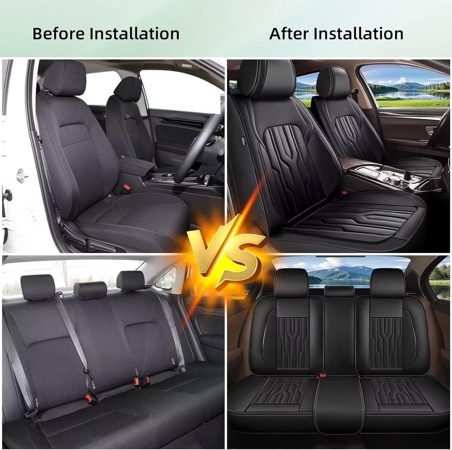 YORKNEIC Fit for Hyundai Kona Seat Covers 2018-2025: Leather Waterproof Car Seat Covers Anti-Slip Protector Full Set (2 Row 5 Seats, Black)