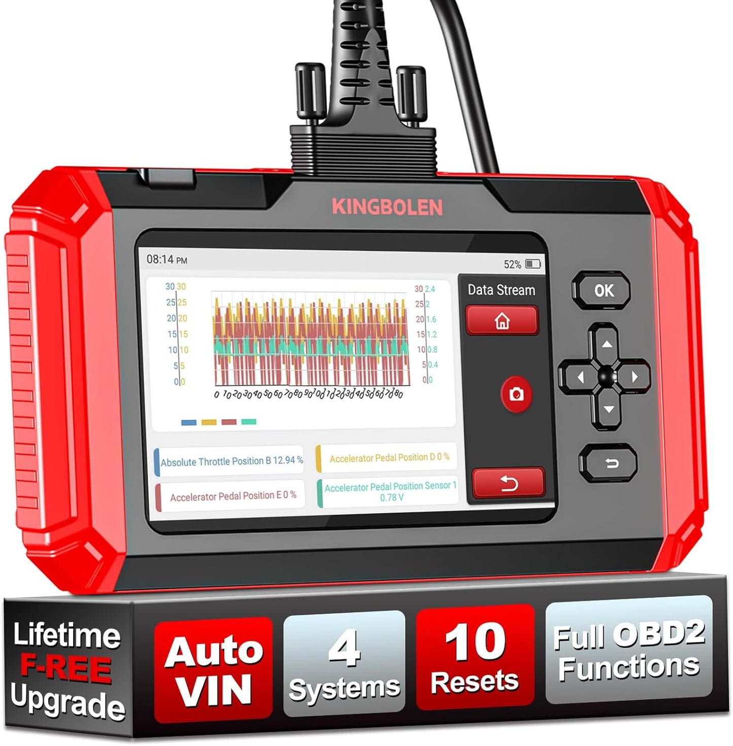 KINGBOLEN S600 OBD2 Car Scanner,ECM/TCM/SRS/ABS Code Reader with 10 Reset,Automotive Engine Scan Tool with OIL TPMS Brake Bleed ETS SAS Throttle Reset,AutoVIN Car Diagnostic Tools,Lifetime Free Update