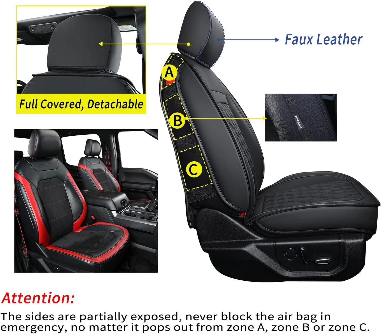 LUCKYMAN CLUB F150 Faux Leather Seat Covers Fit for 2010-2014 F150 2011-2016 F250 F350 F450 Pickup Trucks(Front Pair, Black)