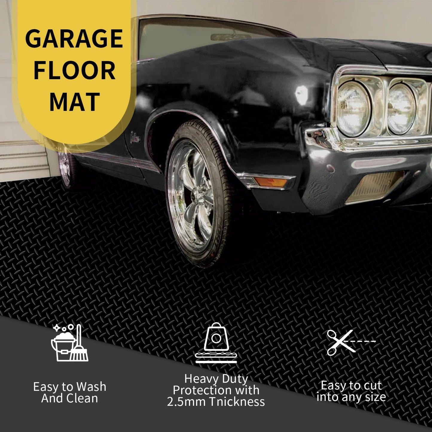 Premium Garage Floor Mat, Commercial Grade Heavy Duty Parking Mat for Garage Floor, Golf Cart Parking, Water/Stain Resistant Floor Runner (Black Diamond, 2 Rolls x 4 x 6.5 Feet)