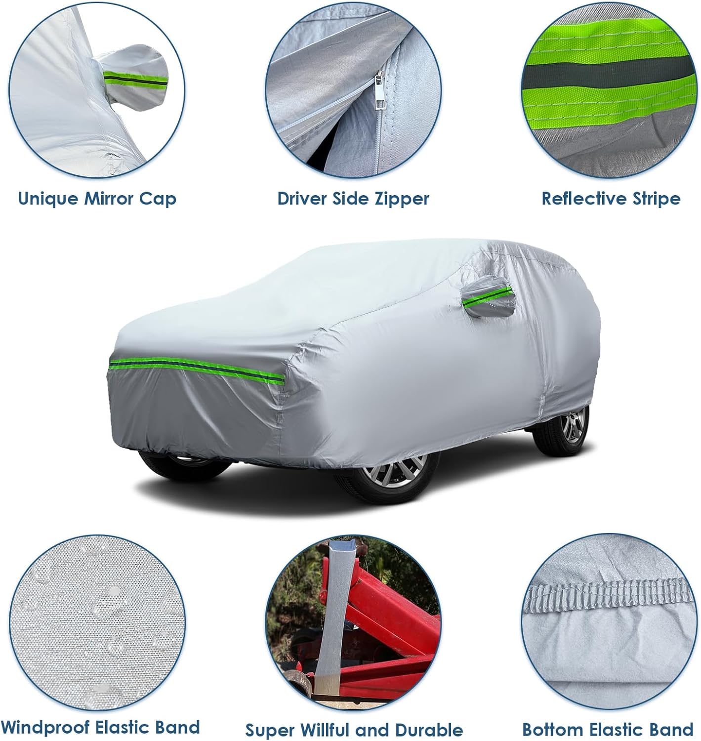 AUQDD 6-Layers Premium Truck Car Cover Waterproof All Weather Weatherproof UV Sun Protection Snow Dust Storm Resistant Outdoor Exterior Custom Form-Fit Full Padded Car Cover with Straps 230"-260" K15