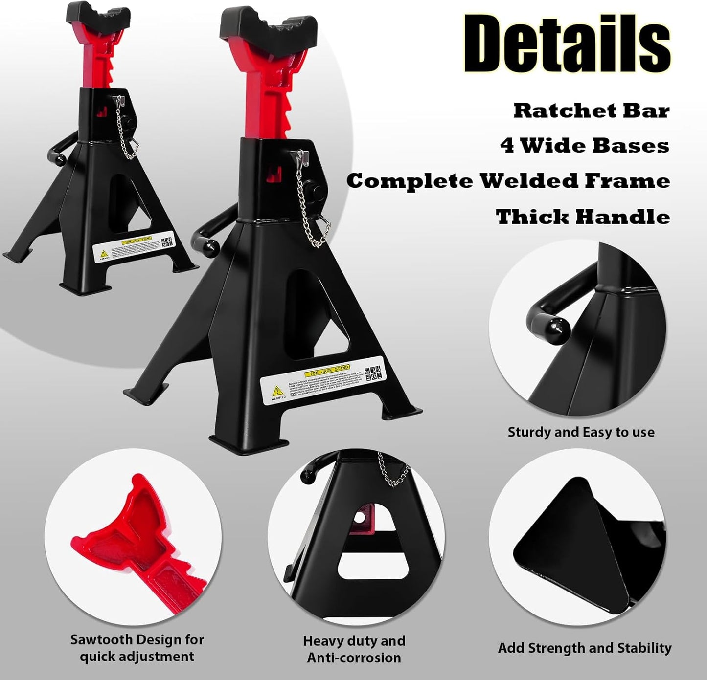 6 Ton Jack Stands, 15.6"-23.4" Adjustable with Double Pin Locking,Heavy Duty Jack Stands with Extra Rubber Pads,Car Lifts for Home Garage,Lifting Various Vehicles,1 Pair Black