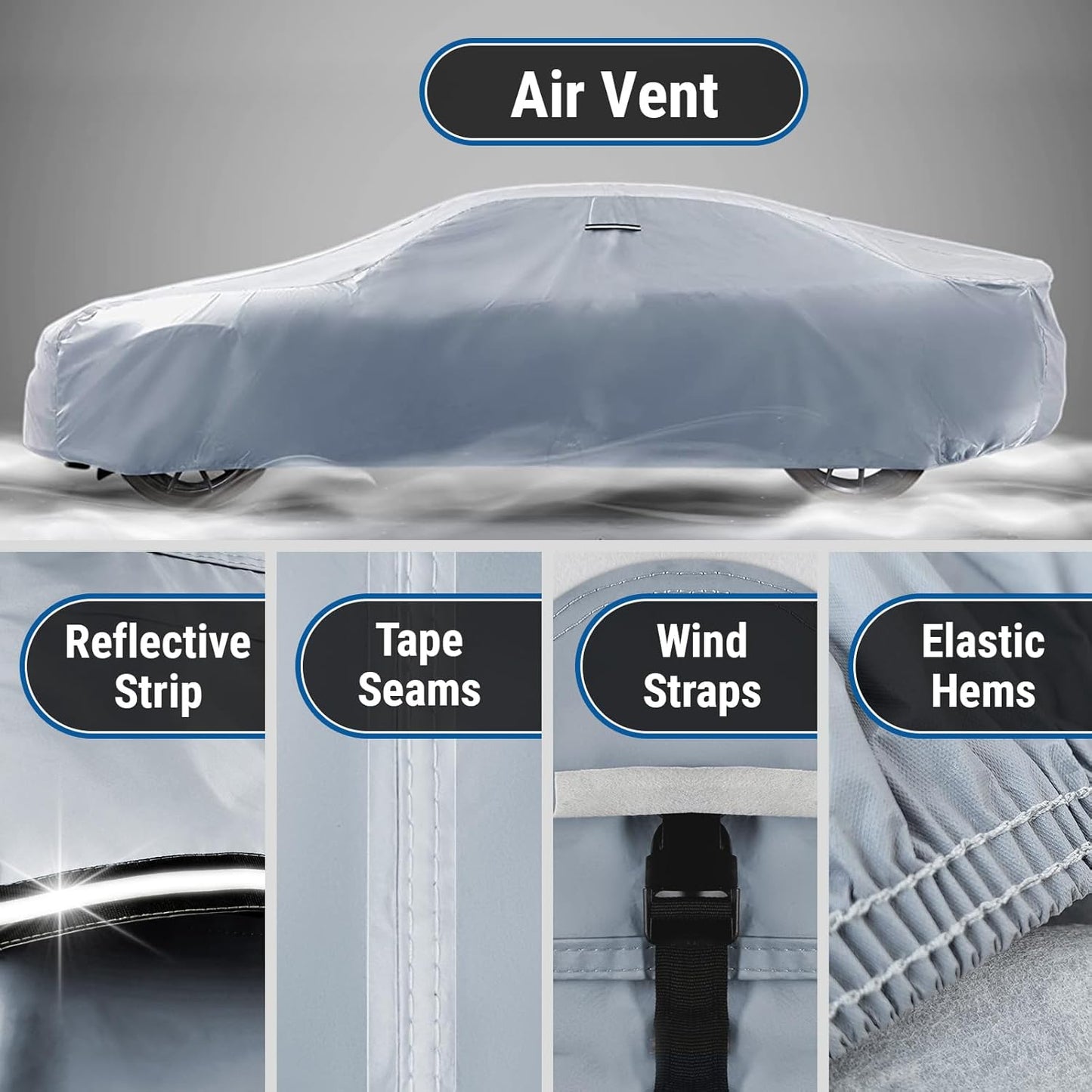 iCarCover Custom Car Cover for Pontiac Tempest Wagon (1961-1963) Waterproof All-Weather Rain Snow UV Sun Protector Full Exterior Indoor Outdoor Car Cover (Stripe - Gray/Black)