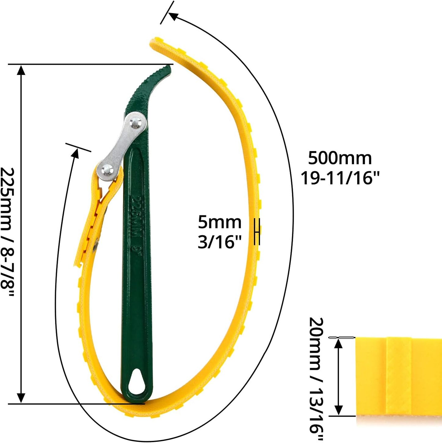 QWORK 9" Belt Strap Wrench, Multi-Purpose Adjustable Strap Oil Filter Strap Opener Wrench with 19 11/16" Capacity Adjustable Strap