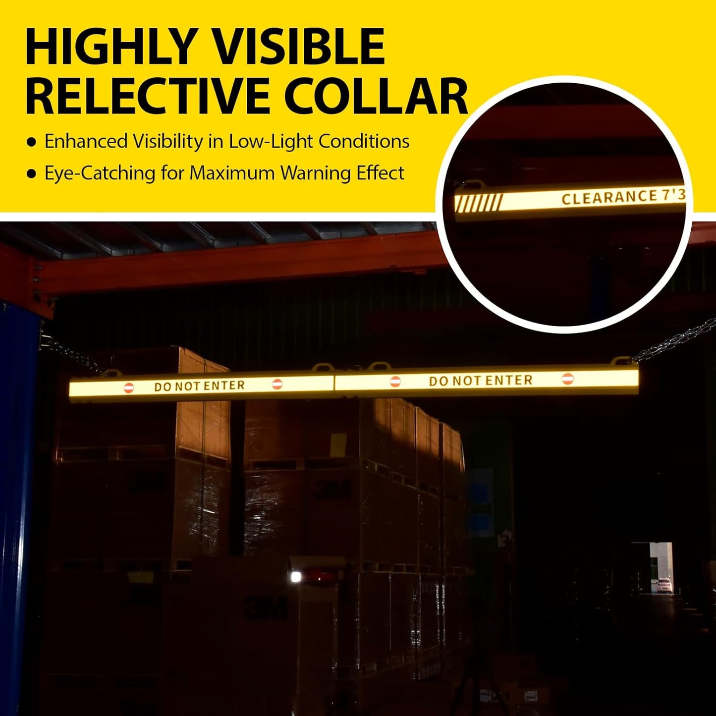 ClearanceGard 80″ x 4″ Clearance Bar Kit with 2m Height Lettering – Yellow & White Reflective Tape – Plastic Material – Ideal for Underground Garages, Tunnels, Underpasses, and Drive-Thru Canopie