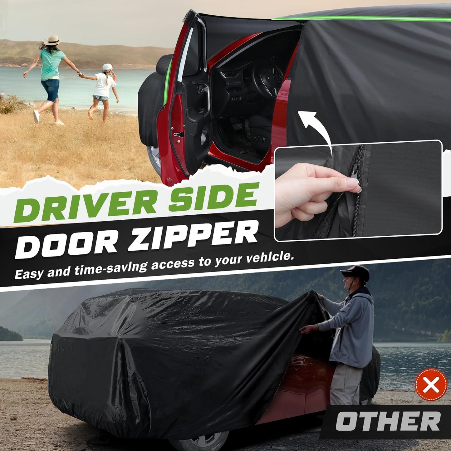 Mixsuper Liner Car Cover for Chevrolet Chevy Tahoe 2007-2026, 7 Layers Waterproof Car Cover Accessories for Tahoe with Zipper Door, Windproof Straps, Reflective Strips, Anti-UV, All Weather