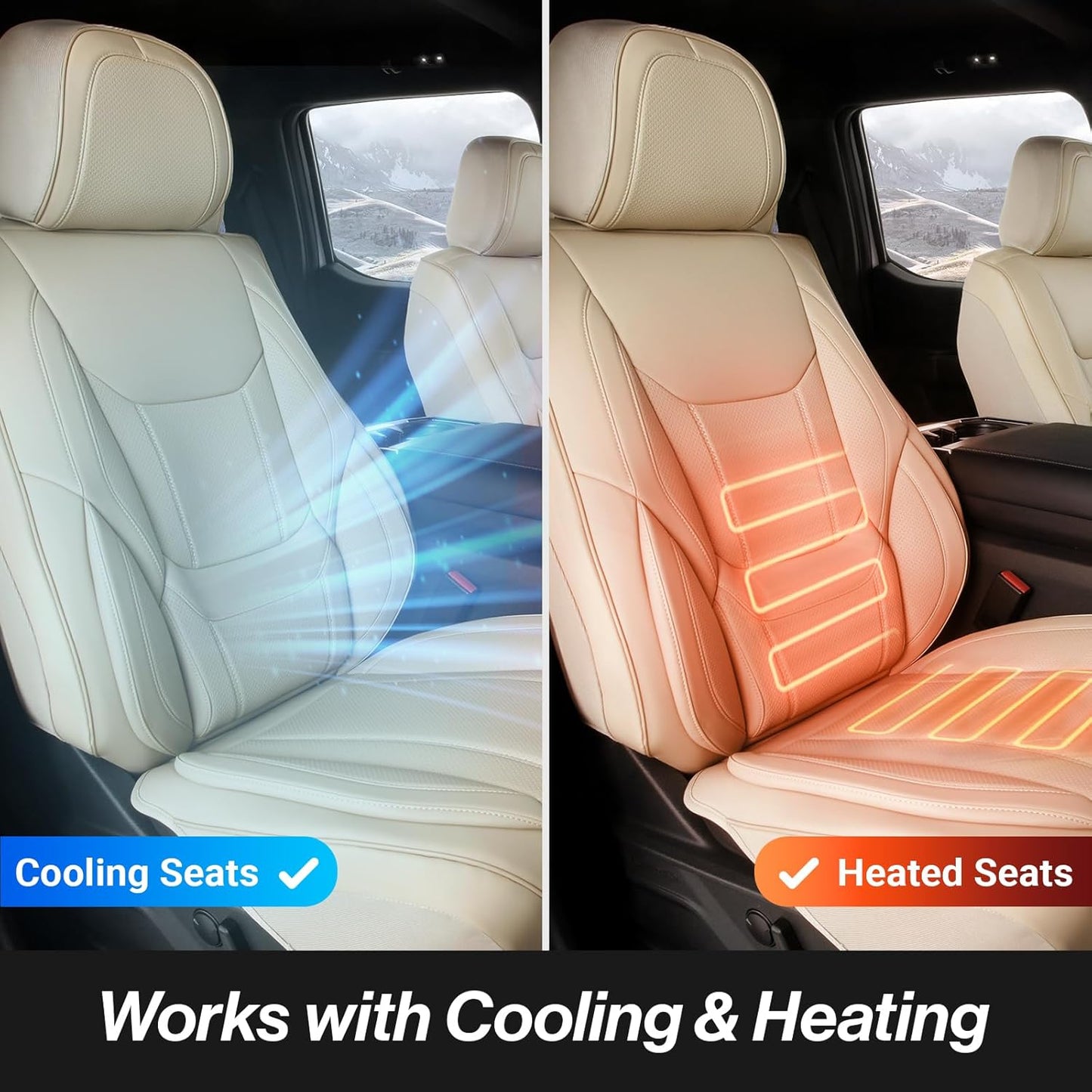 Coverland Custom Car Seat Covers Compatible with 2005-2021 Frontier King Cab, Crew Cab - Premium Leather Non-Slip Waterproof Cover Interior Protector Full Set-Beige [See Size Chart-Size X116]