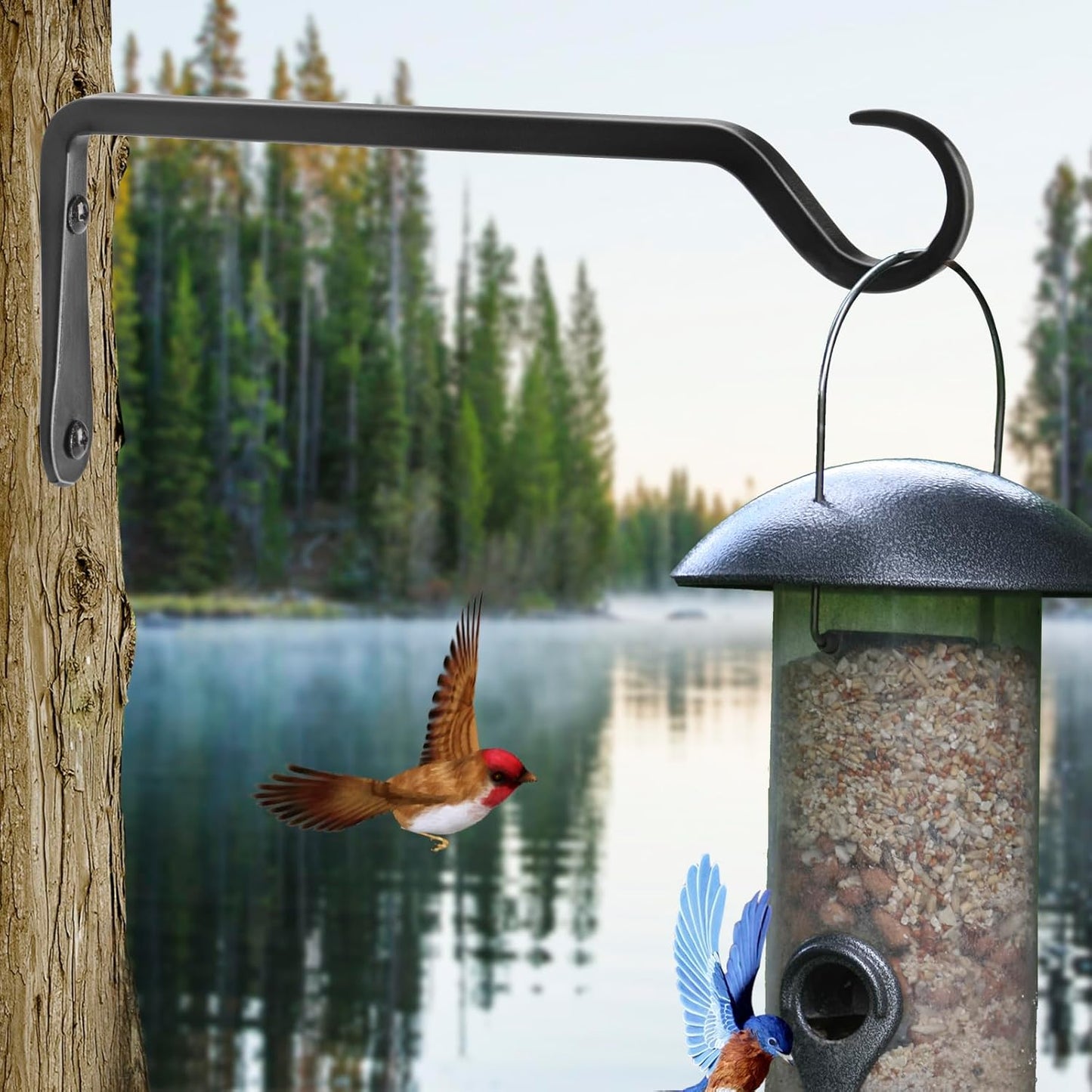 10 inch Plant Hanger, Sturdy Hanging Plant Bracket Outdoor, Hanging Plant Wall Hook Heavy Duty, for Hanging Bird Feeders, Planters, Lanterns, Wind Chimes, Indoor/Outdoor Use, Black, Set of 2