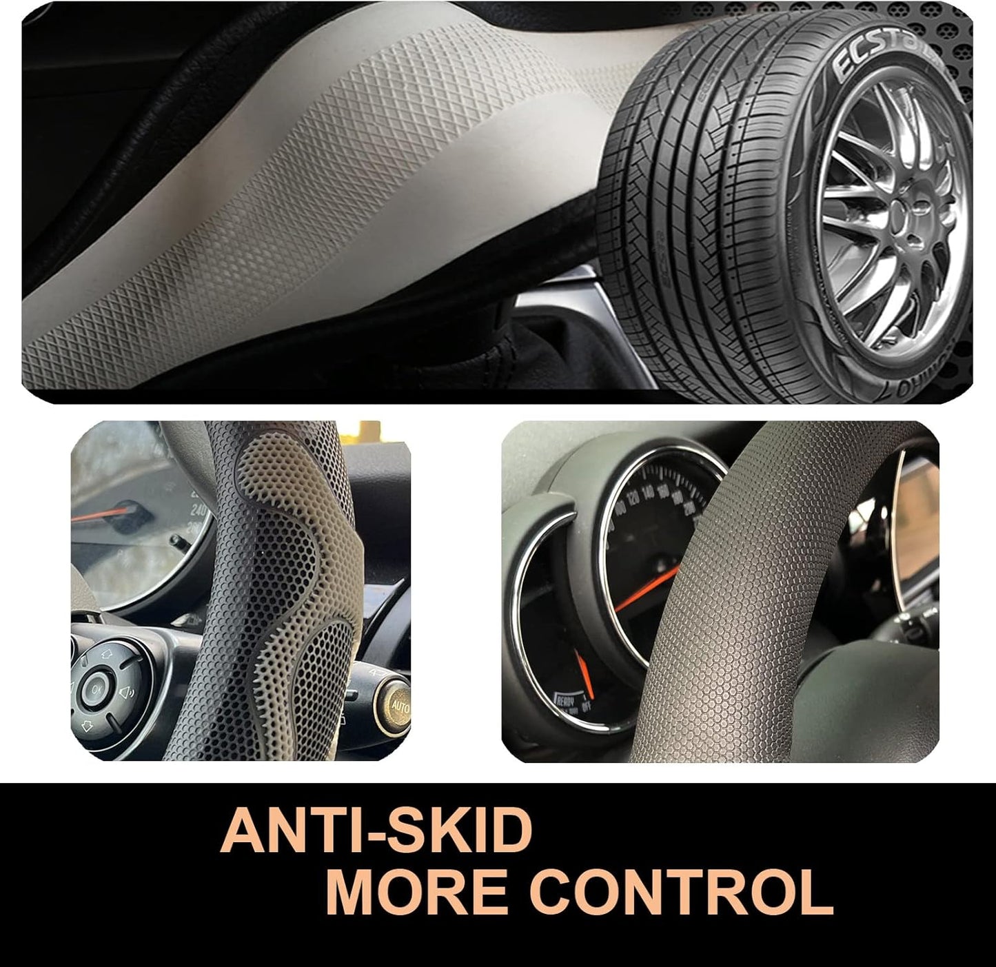PINCTROT Large Size Comfy Grip Steering Wheel Cover, Anti-Slip Design, 15.5-15.75 Inch(Silicone Gray)