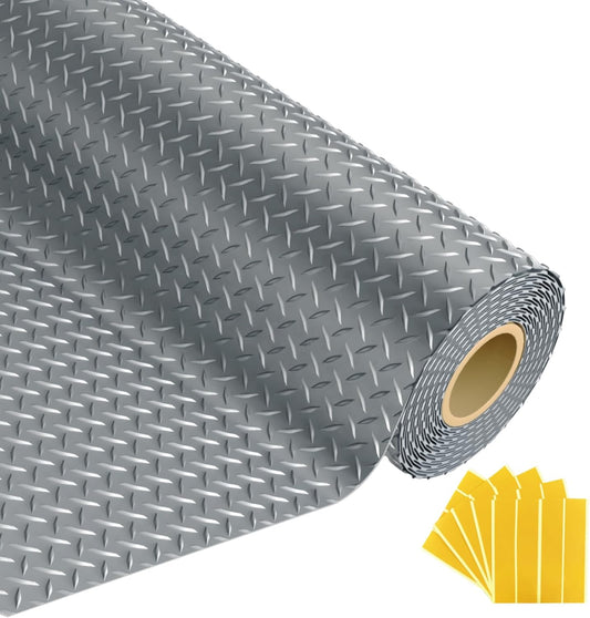 8x20 FT Garage Floor Mat, 2.8mm Thickened Flooring Roll Diamond Plate PVC Rubber Trailer Mat with 20Pcs Tapes, Non-Slip Floor Protector Mat for Garage, Warehouse, Gyms, Trailer, Gray