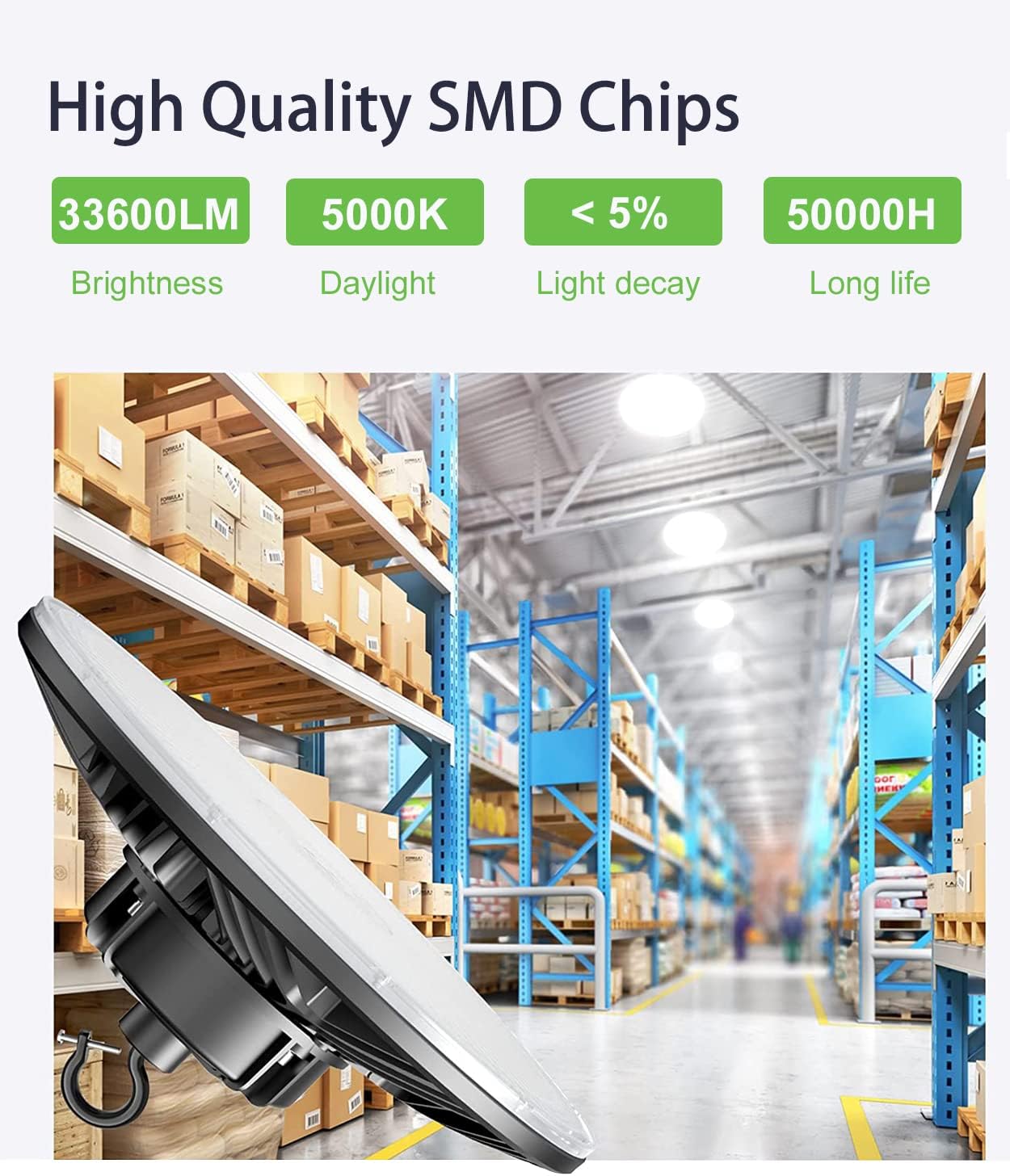 240W/200W/150W UFO LED High Bay Light, UL & DLC Listed 5000K Daylight 33600LM, 0-10V Dimmable, AC100-277V, IP65 Waterproof Commercial Bay Lighting Fixture for Warehouse Workshop(9 Pack)