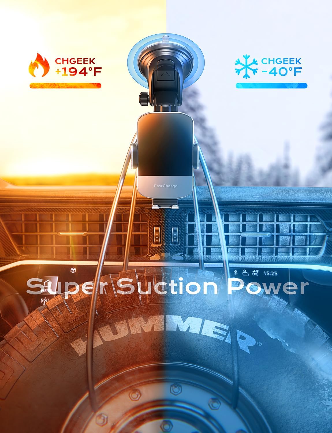 CHGeek Wireless Car Charger, 15W Fast Charging Auto Clamping Car Charger Phone Mount Phone Holder fit for iPhone 15 14 13 12 11 Pro Max Xs, Samsung Galaxy S25 Ultra S24 S23 S22, S21, S20, Silvery