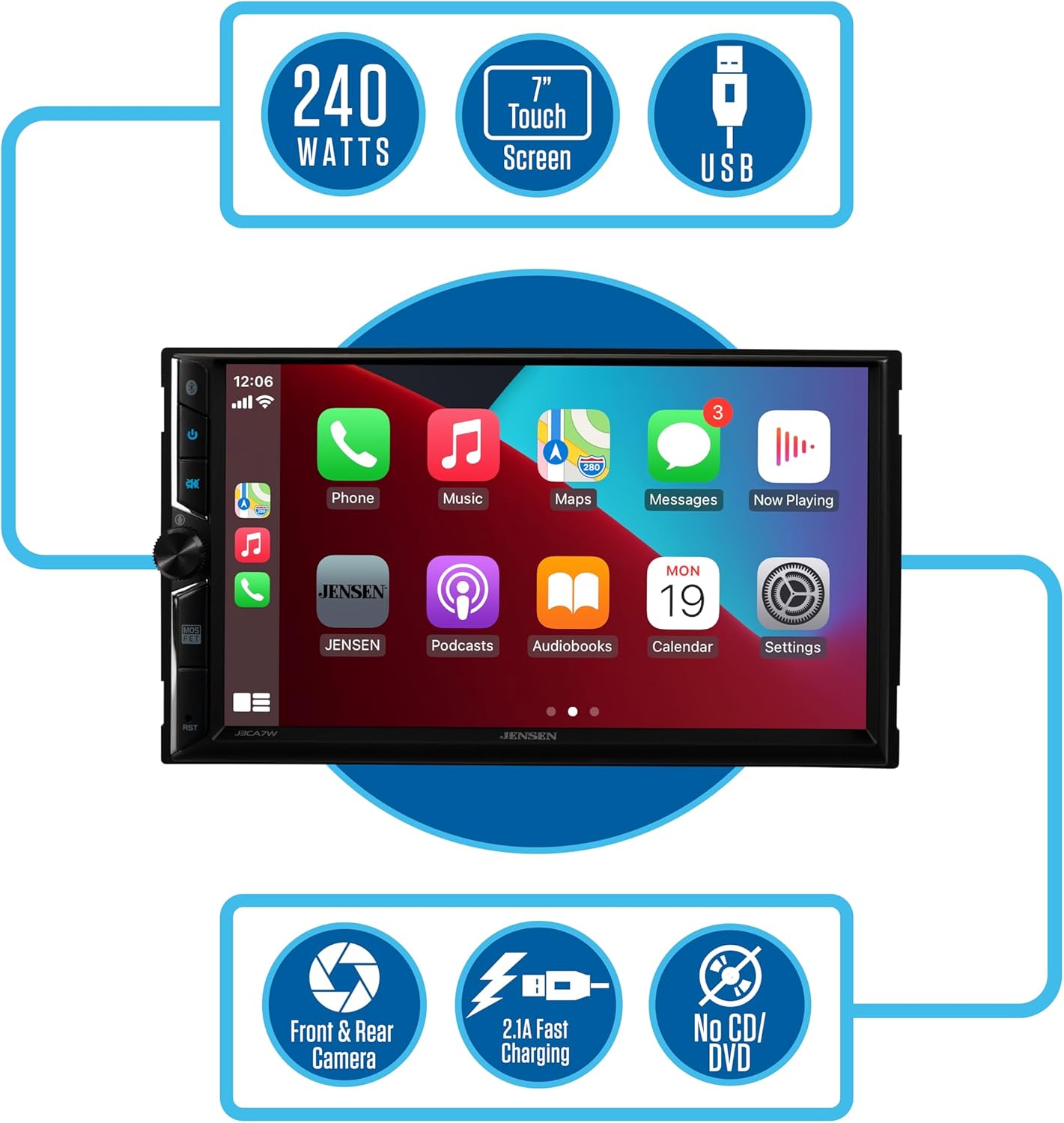 JENSEN J3CA7W 7-inch Car Stereo & BUCAM100J Backup Camera