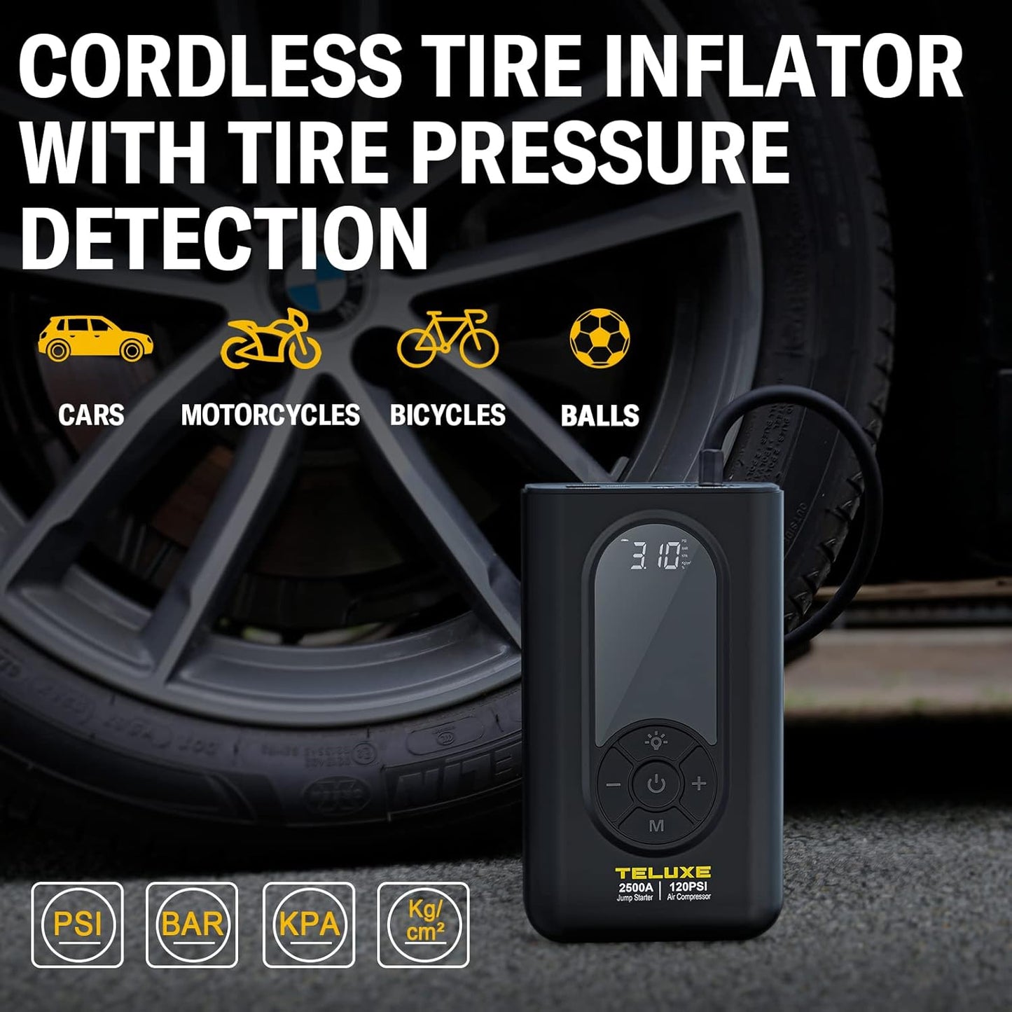 TELUXE Jump Starter with Air Compressor, 2500A 150PSI Car Battery Jump Starter with Digital Tire Inflator, 12V Lithium Jump Box for Vehicles, Car Battery Booster for 8.5L Gas or 6.0L Diesel Engines.