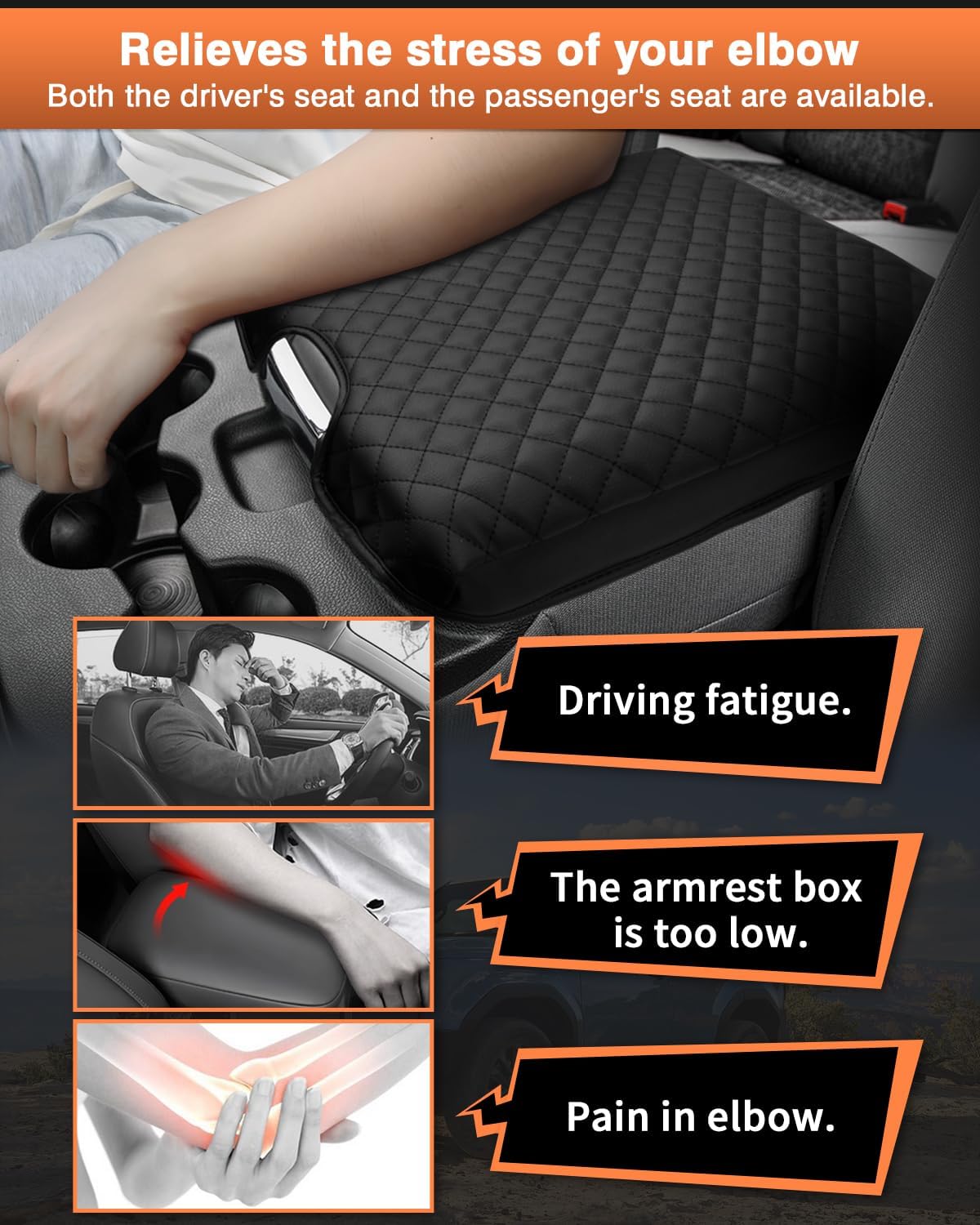 Shademax Center Console Cover for 2013-2018 Ram 1500 & 2013-2024 Ram 2500/3500/1500 Classic Accessories Armrest Cover Cushion Pad for Jump Seat Console Leather Armrest Seat Box Console Lid Protector