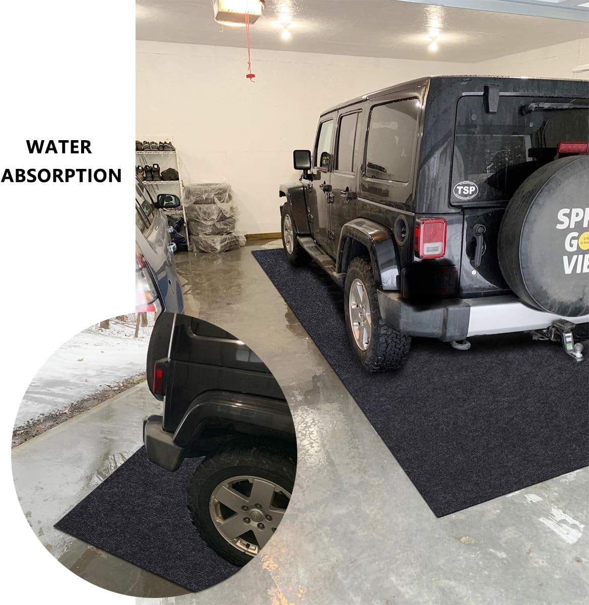 Garage Floor Mat，Absorbent Oil Mat—Floor Mat for Golf Carts,Motorcycles，Protect Garage and Shop Floor Surface，Absorbent Felt and Leak-Resistant Anti-Slip Backing，Reusable/Washable (8'6" x20')