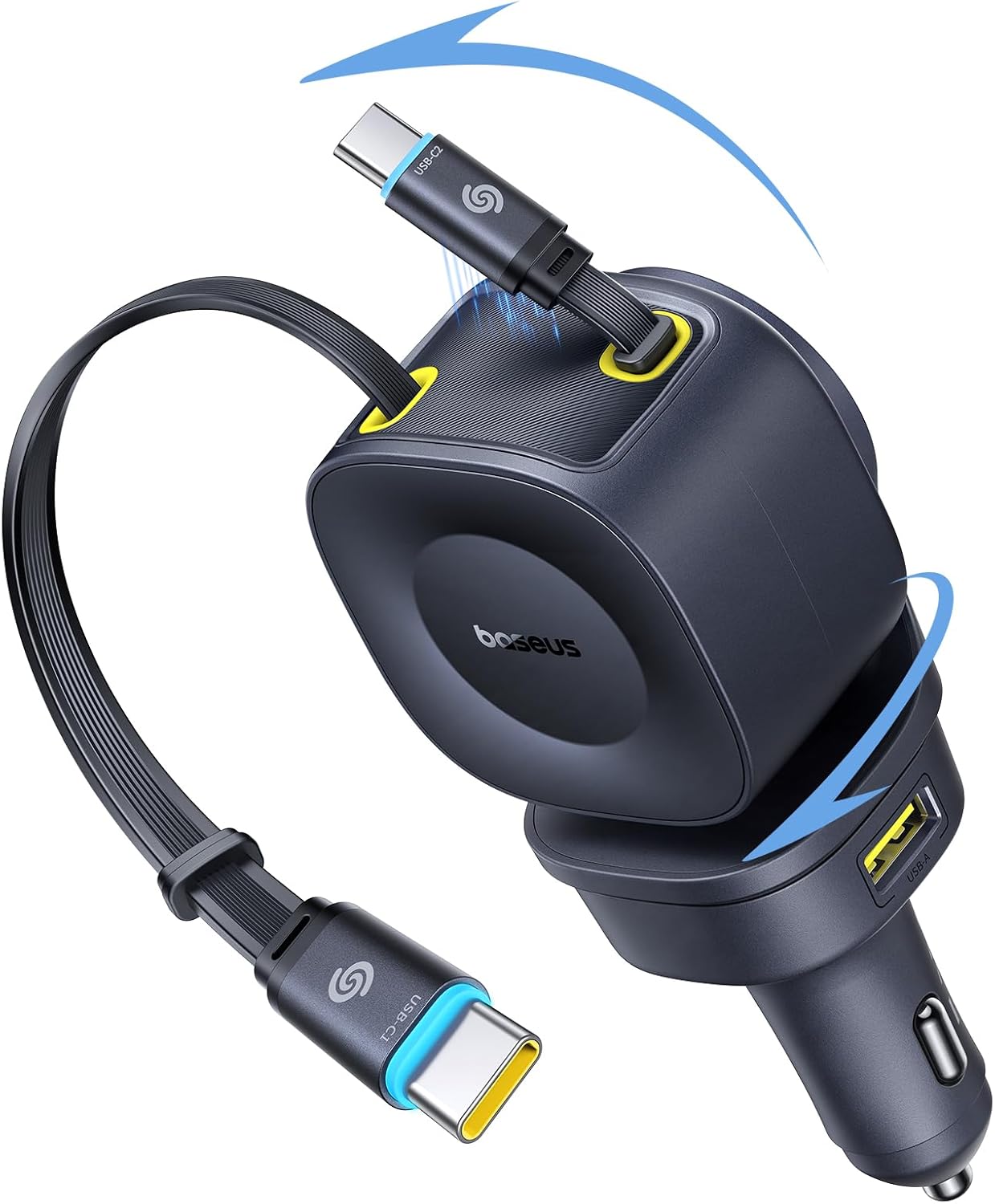 Baseus 163W Retractable Car Charger USB C Fast Charging, PrimeTrip VR2 Max 4 in 1 Fast Car Charger with Dual Retractable USB C Cable for iPhone 16 15 14 Pro Max, Samsung Galaxy S25 Ultra, Android