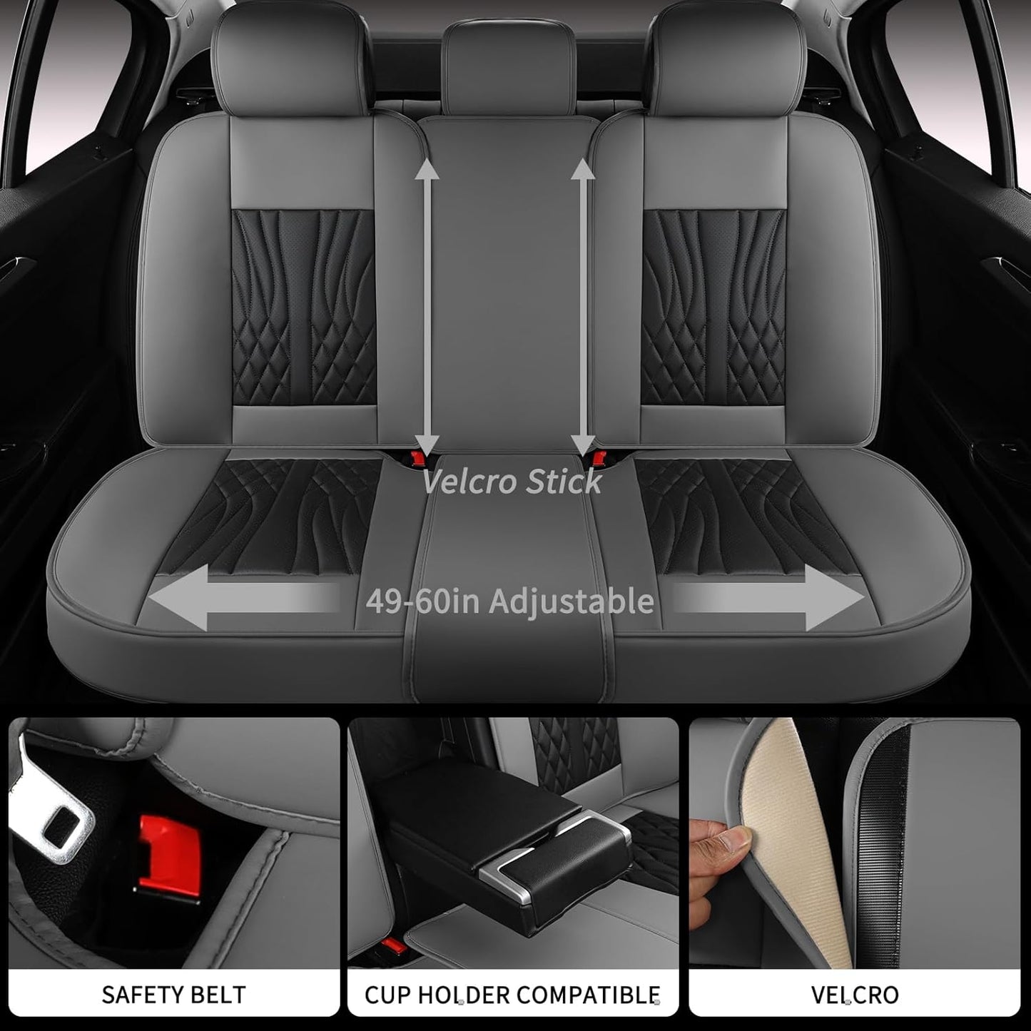 Leather Car Seat Covers,Car Seat Protector Waterproof,Seat Covers Full Set, Car Seat Protectors 5 Seats,Automotive Seat Covers Fit Most Cars Grey&Black