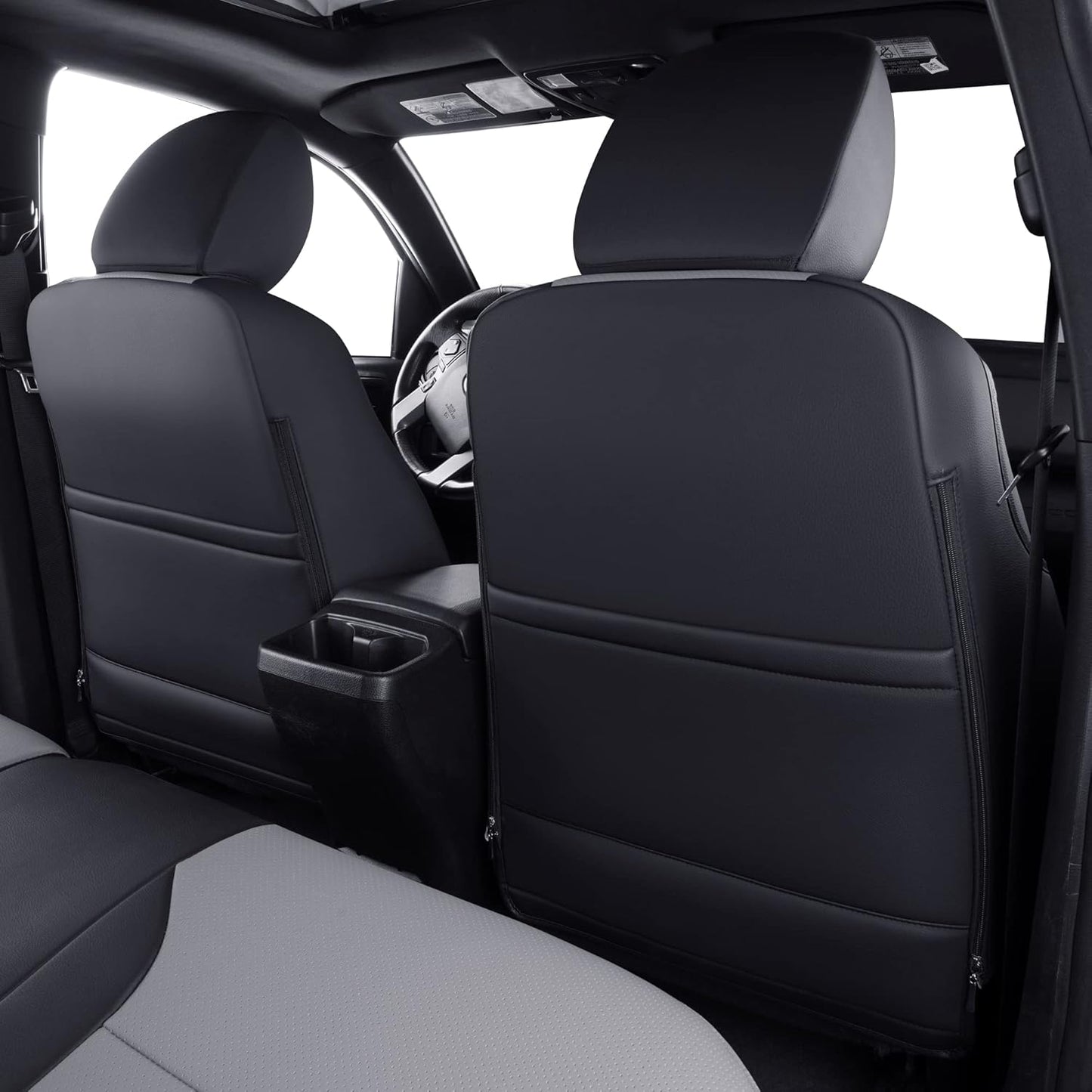 LUCKYMAN CLUB Tacoma Custom Fit Seat Covers for 2016-2023 Tacoma Crew Cab with Faux Leather (Black & Gray)