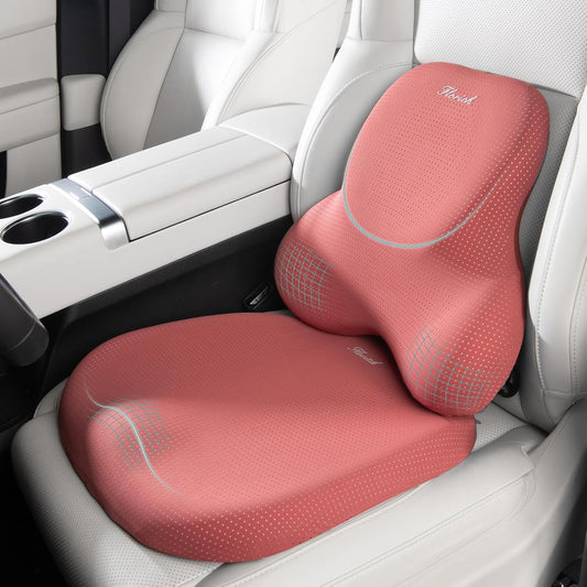 FLORICH Car Seat Cushion and Lumbar Support Pillow for Office Chair Car, Ergonomic Memory Foam, Relieves Back Sciatica Pain, Pressure-Relieving Back Support for Car, Office Chair & Wheelchair - Red
