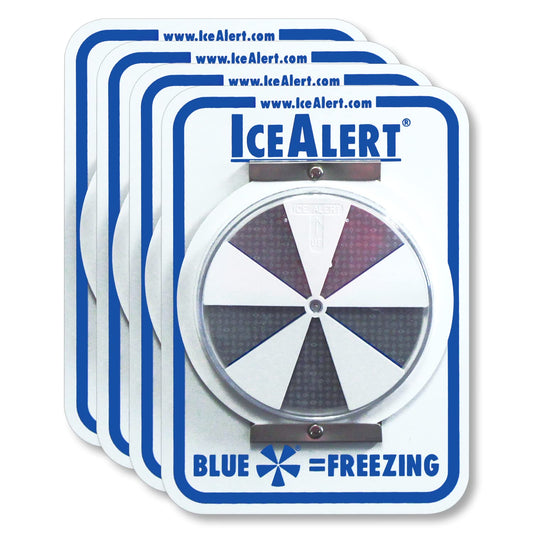 SmartSign 4-Pack Ice Alert Sign - 12 x 7 inch, Universal Mount Temperature Sensitive Indicator with Post-Section Bracket, 40 mil Rustproof Aluminum, Blue, Grey and White, Made in USA