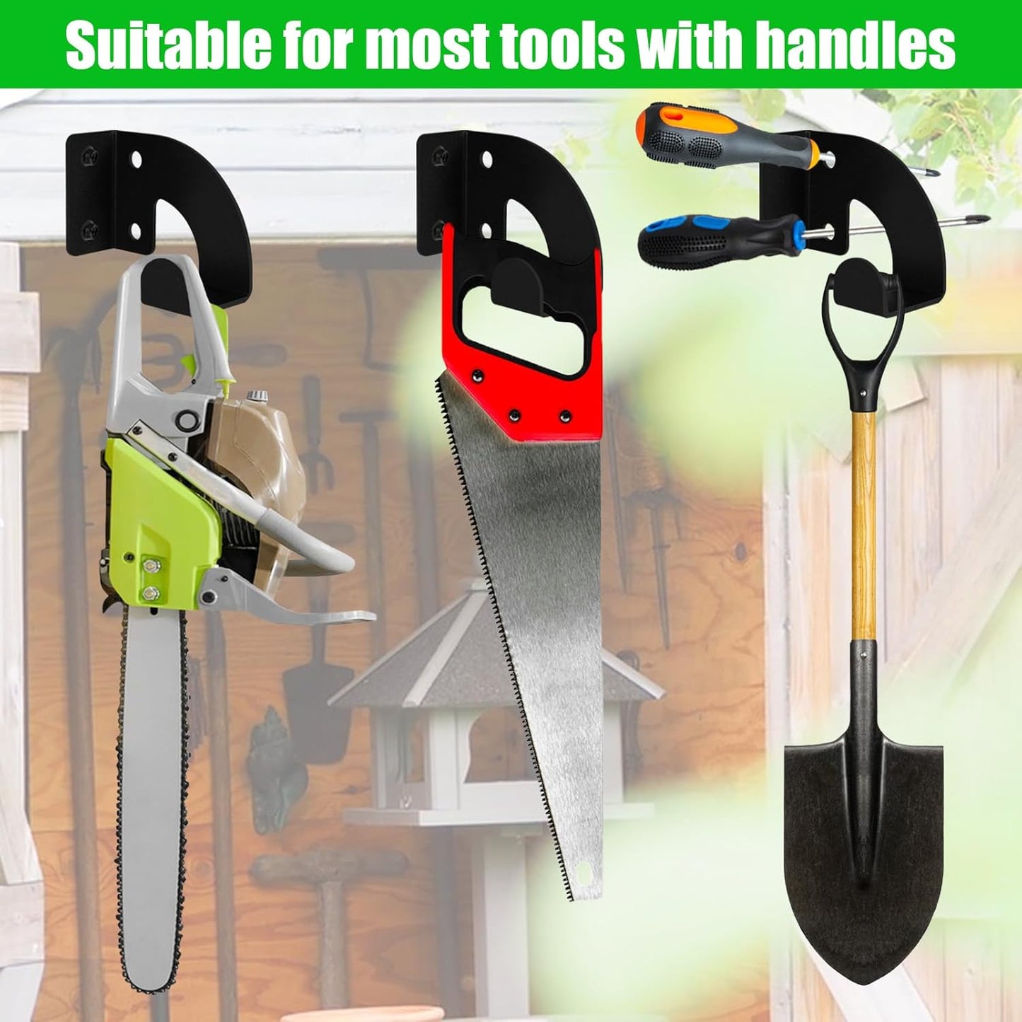 Chainsaw Hanger, Heavy Duty Chainsaw Wall Mount Holder, Organizer Mounted Chainsaw Rack, Chain Saw Hanger for Garden, Garage, Workshop, Black Metal