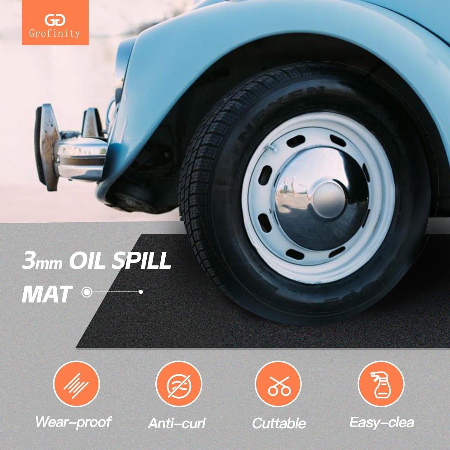 7.4'x 17' Garage Floor Mat & Oil Spill Mat, Heavy Duty Under Car Mat for Garage & Driveway, Protects Against Oil, Chemicals & Stains with TPE Anti-Leak Backing, Reusable & Washable