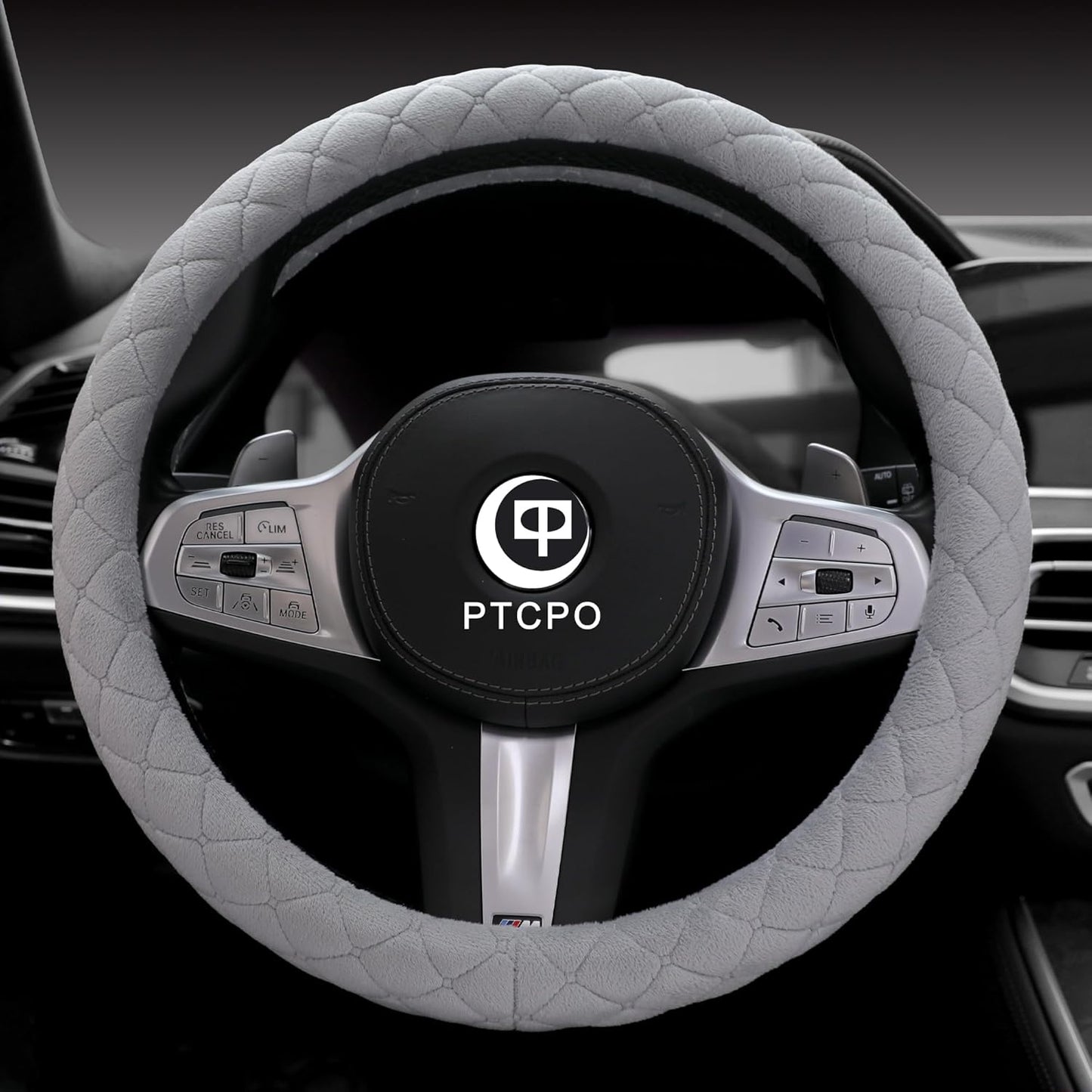 Soft Car Steering Wheel Cover for Sedan, SUV, Warm Luxury Velvet, Odorless, Universal, Anti Slip, Summer Winter, Gray, Large Size[15" 1/2-16"](39-41cm)