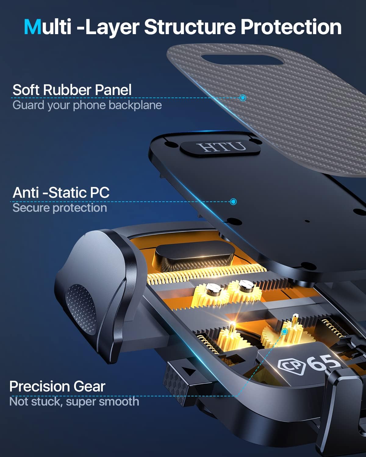 HTU [True Military-Grade] 2025 Upgraded Car Phone Holder 【Safety Certs & No Smell】 Cell Phone Holder for Car Mount for Dashboard Windshield Air Vent Long Arm Thick Case,Grey