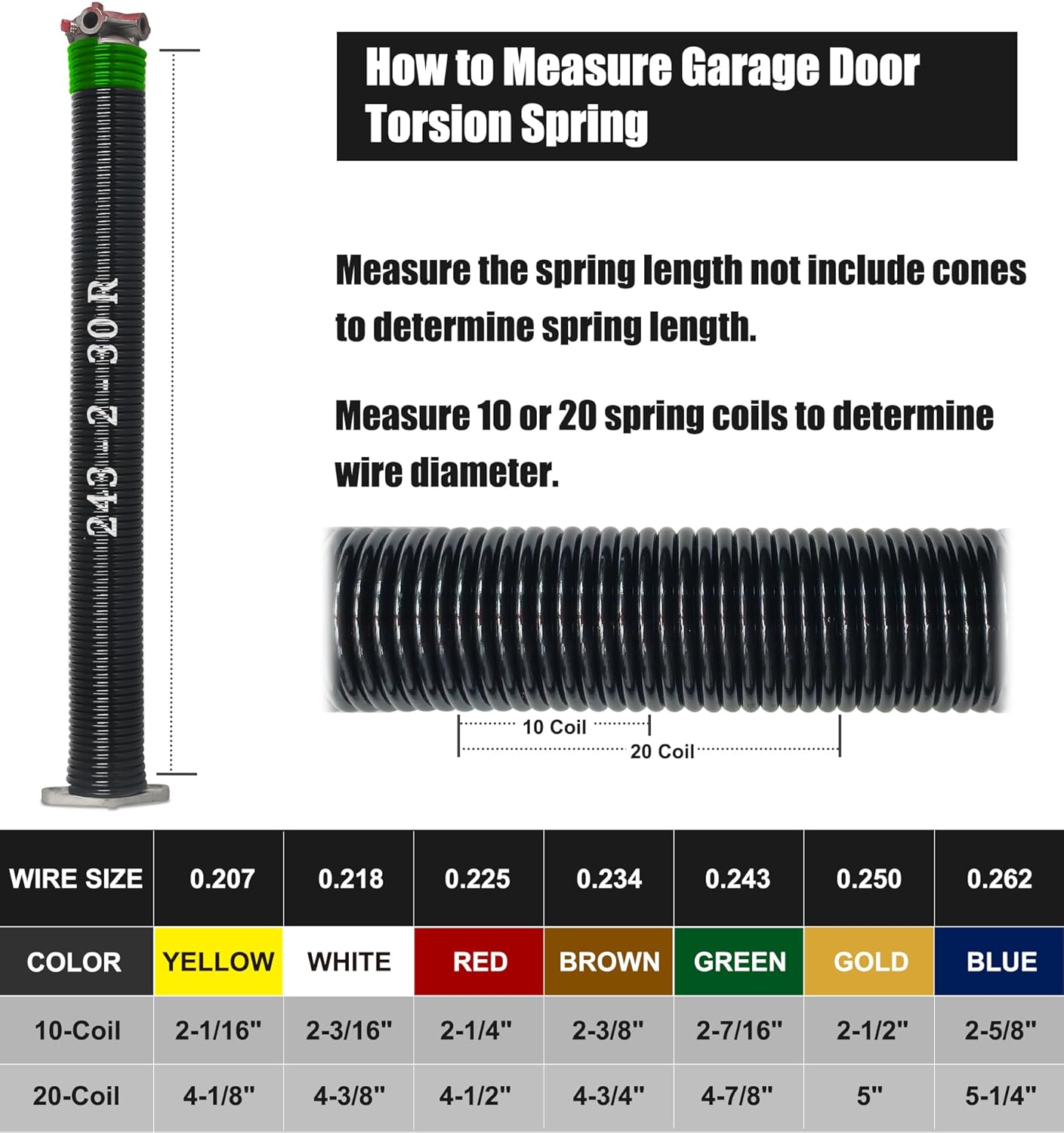 Garage Door Torsion Spring Set, Pair of 2" Electrophoresis Coated Garage Door Spring Replacement with 2 Non-Slip Winding Bars and Bearing, Minimum 16000 Cycles (.243x2x30")