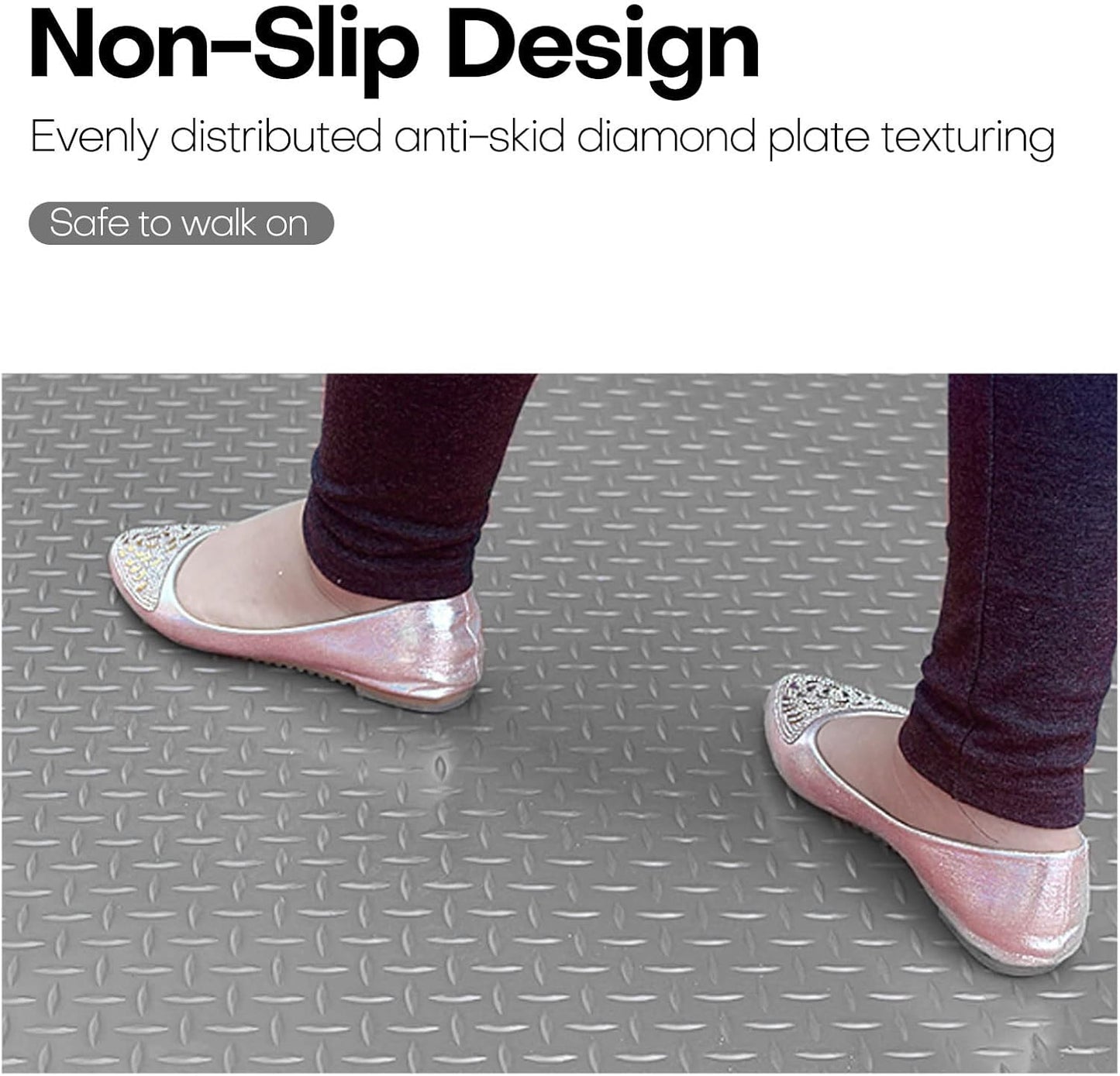 Boshen 5Ft x 12Ft Garage Floor Mat 2.5mm Thickened Rubber Flooring Roll 60sqft Diamond Plate PVC Rubber Trailer Mat Non-Slip Floor Protector Mat for Garage Warehouse Basement Trailer - Grey