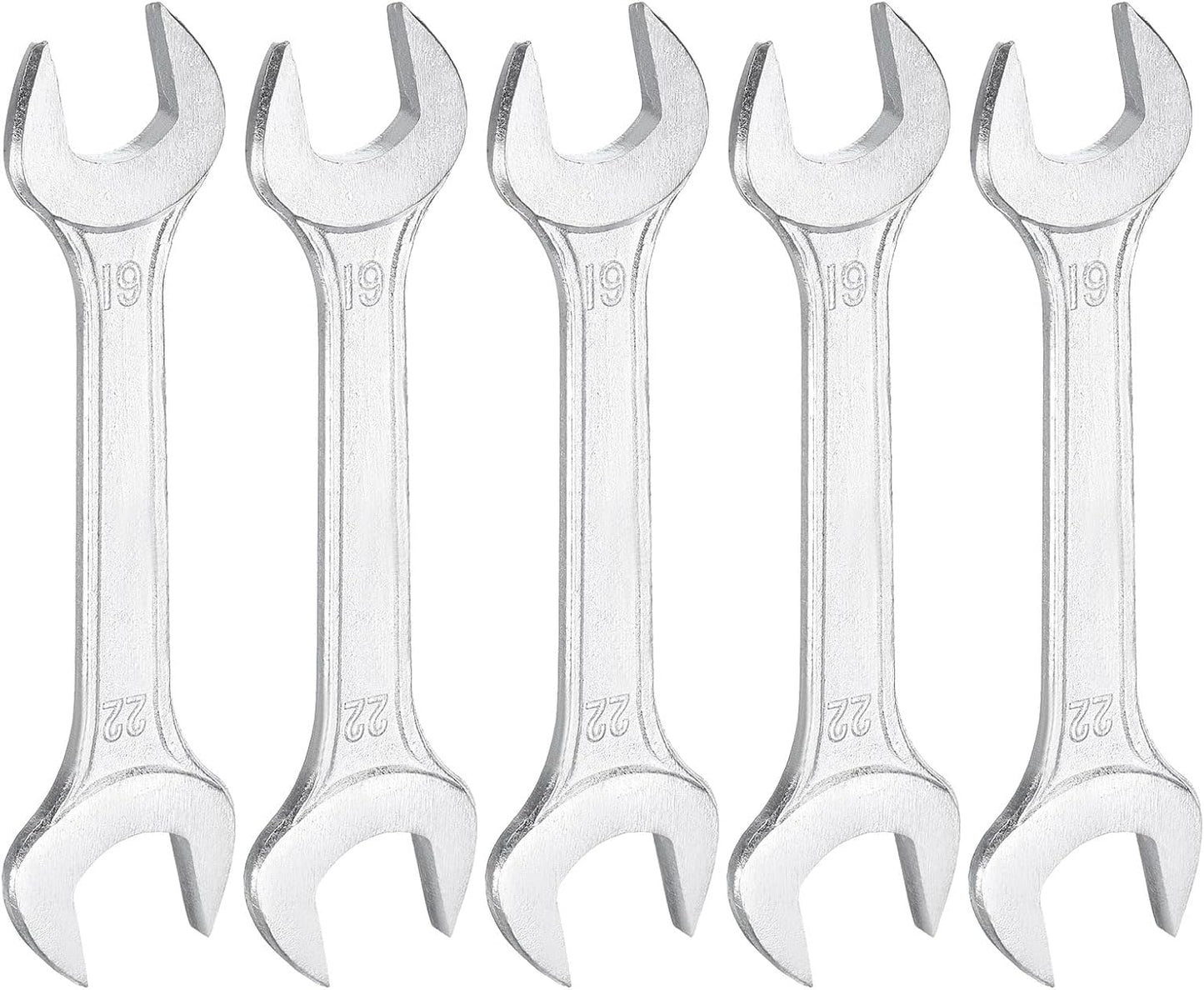 HARFINGTON 5pcs Double Open End Wrench 19mm x 22mm Metric 15 Degree Offset Angle Small Flat Head Wrench Galvanizing Open Ended Spanner for Automotive Repair Furniture Assembly