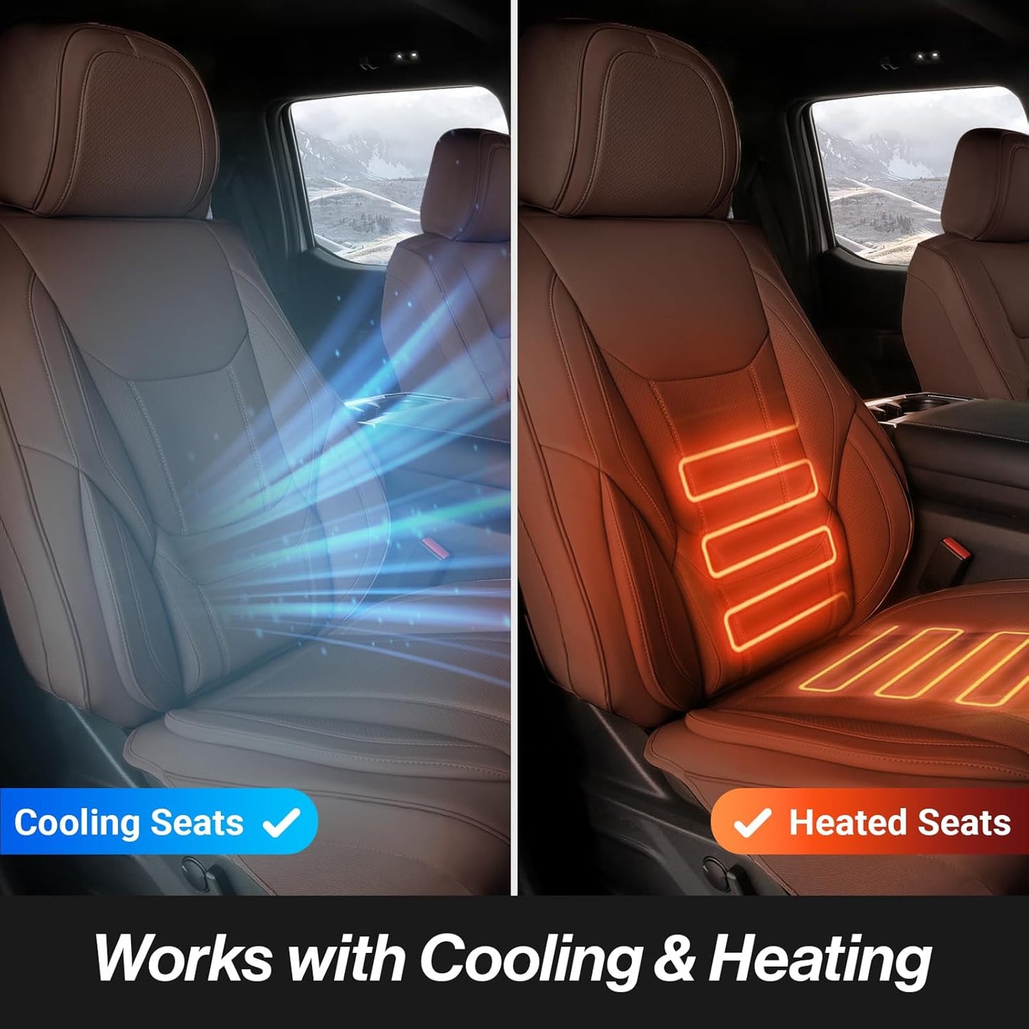 Coverland Custom Car Seat Covers Compatible with 2019-2025 RAM 1500 Quad Cab - Premium Leather Non-Slip Memory Foam Waterproof Cover Interior Protector Full Set-Dark Brown [See Size Chart-Size X123]