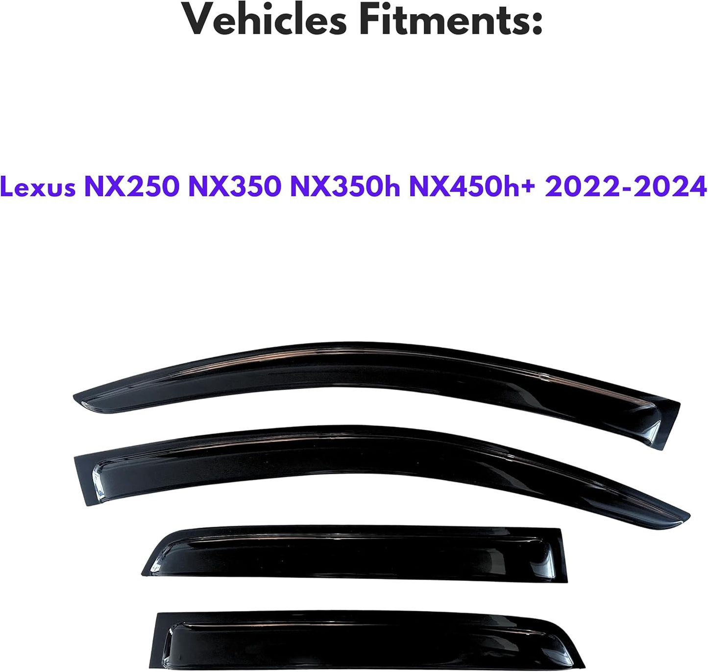 KPY Window Visor Compatible with Lexus NX250 NX350 NX350h NX450h+ 2022-2024, 4PC Rain Guard Side Window Vent Deflectors Tape-On Style, 2022 2023 2024