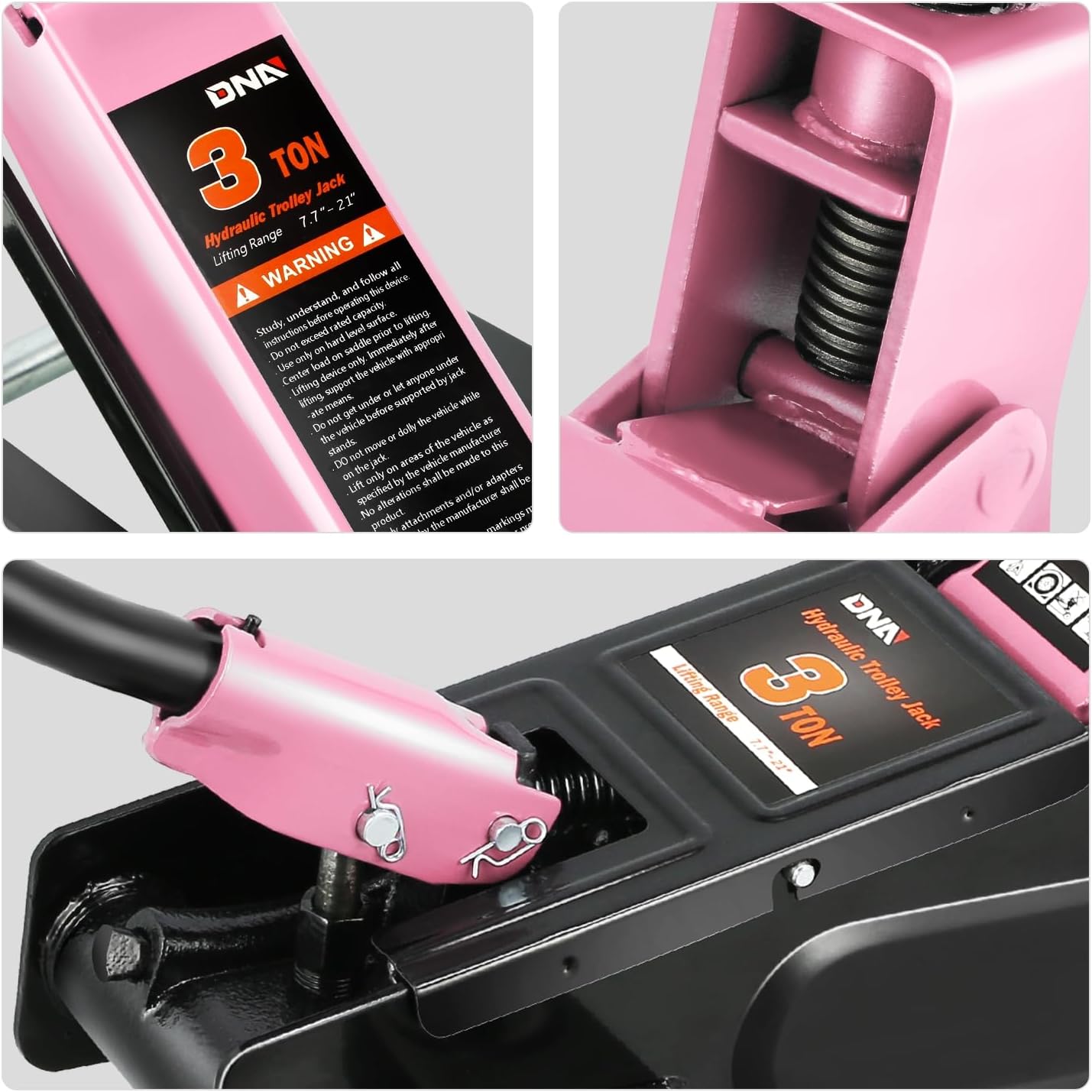 DNA MOTORING 3 Ton Low Profile Floor Jack, 3 tons (6000 lbs) Capacity Fast Lift Hydraulic Trolley Service/Floor Jack, 7.7 "-21" Lifting Range, Pink, TOOLS-00674-PK