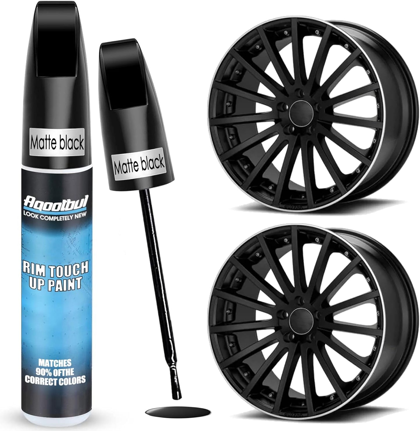 Matte Black Rim Touch Up Paint - Car Wheel Repair Kit Curb Rash, Gloss or Matte Black Rim Touch Up Paint, Quick And Easy Wheel Scratch Repair Kit, Wheel Repair Kit Curb Rash (Matte Black)