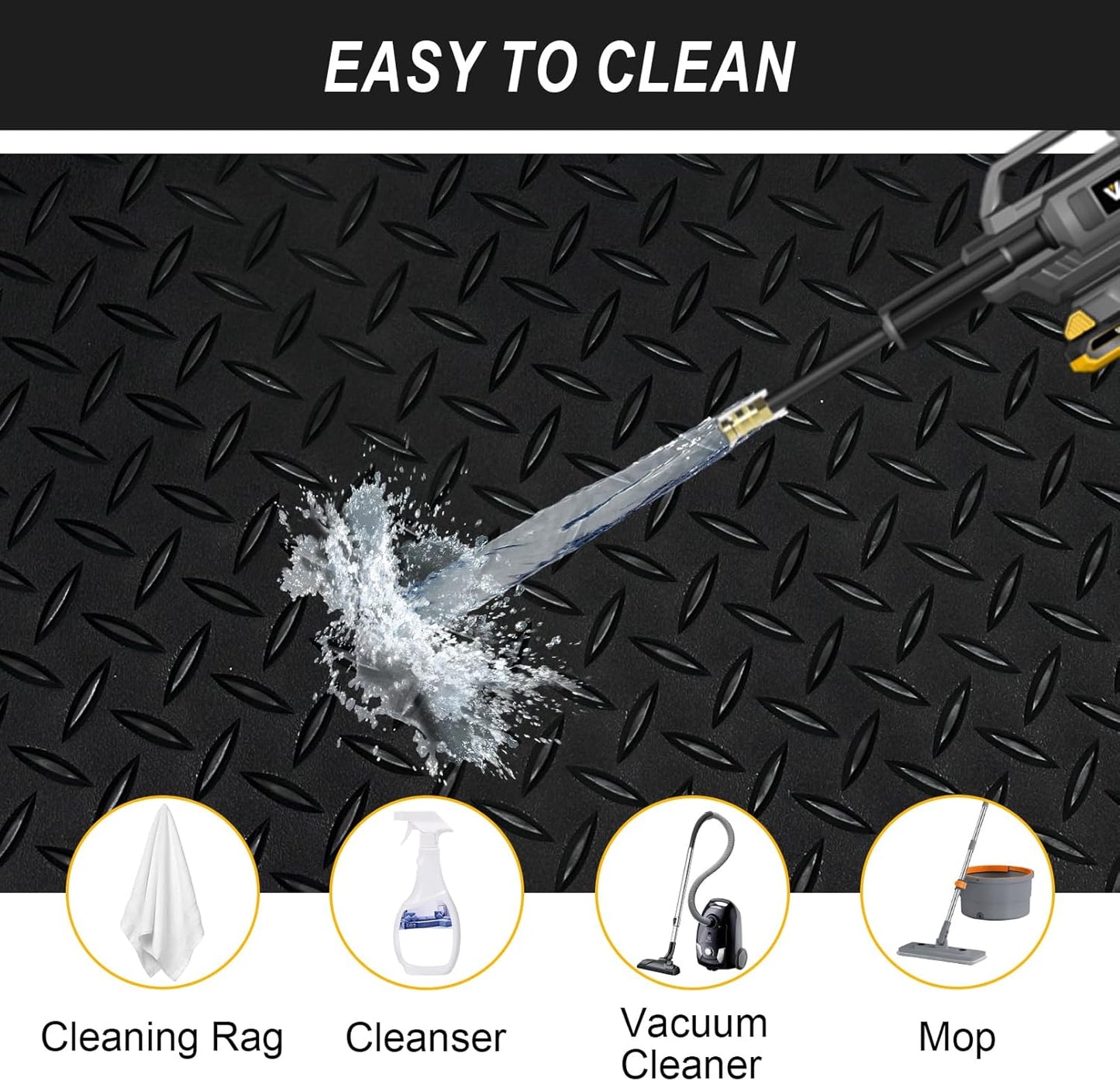 7.5x20 FT Garage Floor Mat, 2.8mm Thickened Flooring Roll with 20Pcs Tapes, Diamond Plate PVC Rubber Trailer Mat, Non-Slip Floor Protector Mat for Garage, Warehouse, Gyms, Trailer(Matte Black)