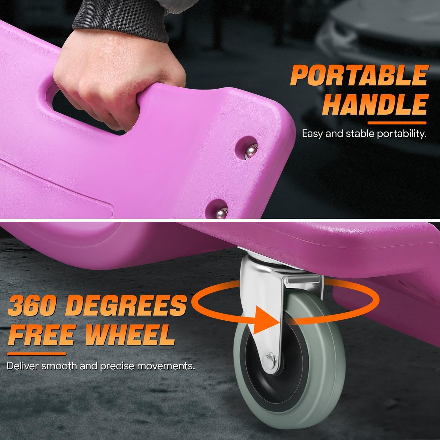 DNA MOTORING 40" L X 19" W Vehicle Repair Low Profile Plastic Rolling Garage Shop Creeper with Padded Headrest,Tool Trays & 6pcs Casters, Purple, TOOLS-00217-PR