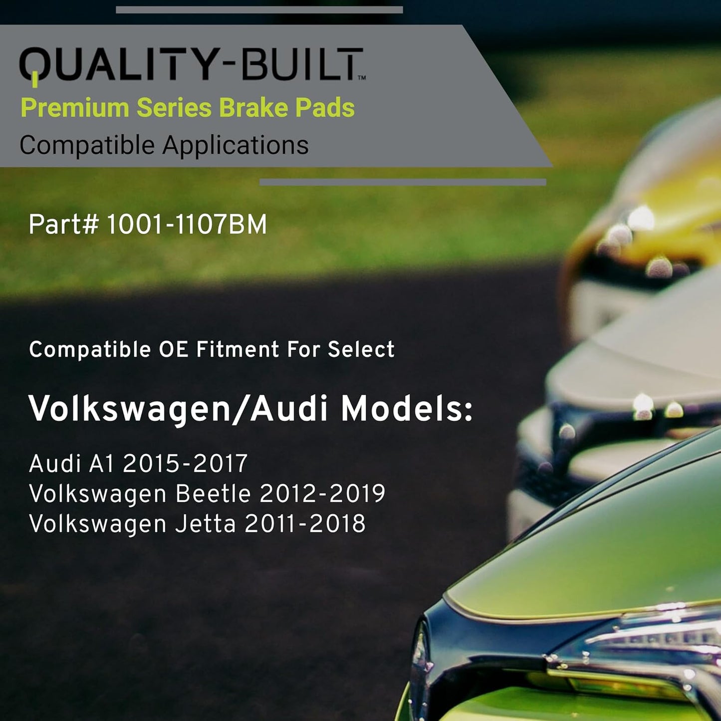 Premium Semi-Metallic Front Brake Pads (1001-1107BM) Compatible with Audi A1 2015-2017, Volkswagen Beetle 2012-2019, Volkswagen Jetta 2011-2018