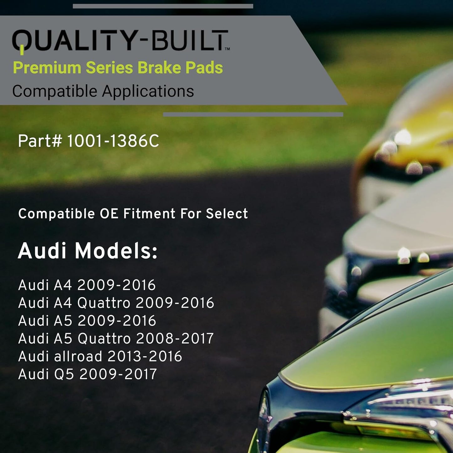 Premium Ceramic Rear Brake Pads (1001-1386C) Compatible with Audi A4 2010-2009, A4 2016-2012, A4 Quattro 2016-2009, A5 2016-2009, A5 Quattro 2017-2008, allroad 2016-2013, Q5 2017-2009