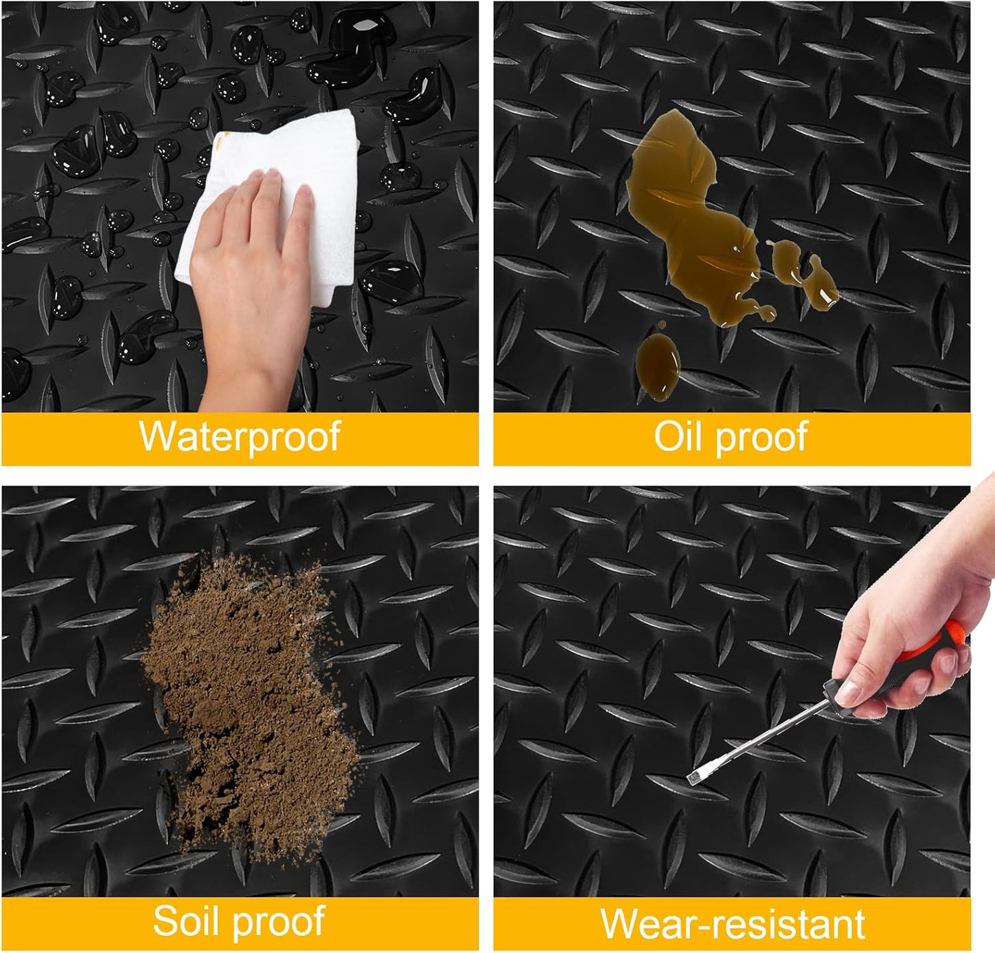 7.5x25 FT Garage Floor Mat, 2.8mm Thicked Flooring Roll 188 sqft Diamond Plate PVC Rubber Trailer Mat, Non-Slip Floor Protector Mat for Garage Warehouse Gyms Boats